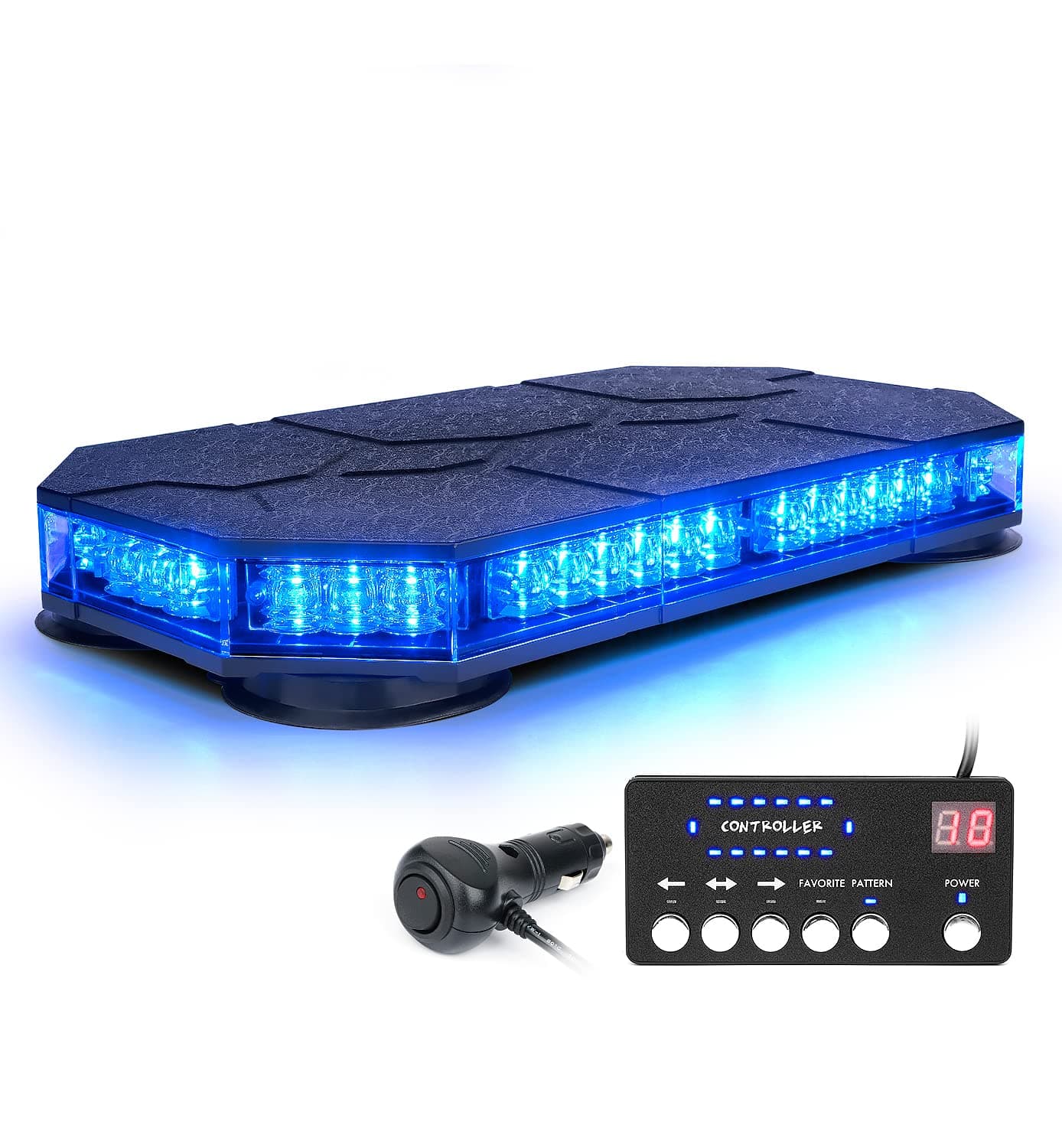 LUMENIX LED Rooftop Strobe Beacon Lights Bar w/Controller Magnetic Emergency Traffic Warning Caution Flashing Police Cop Light for Volunteer Firefighter Vehicles Trucks - Blue (Patent Design)