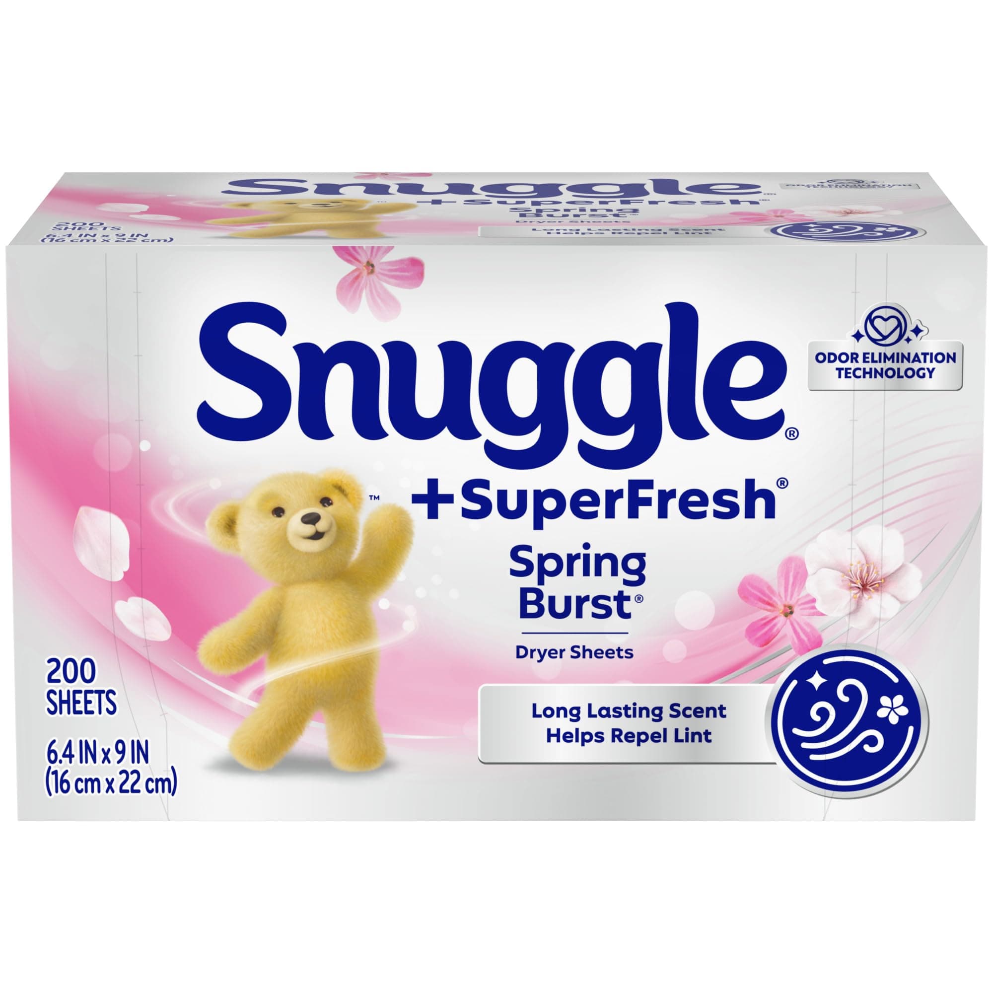 Snuggle Plus SuperFresh Dryer Sheets with Static Control and Odor Eliminating Technology, Spring Burst, 200 Count