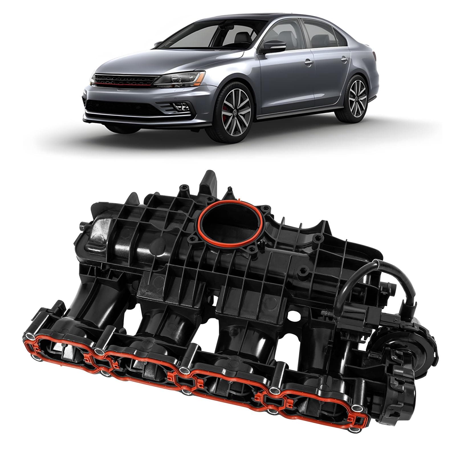 Engine Intake Manifold with Solenoid Valve & Sensor Compatible with VW Jetta/Beetle/Passat/Golf/SportWagen 1.8L 2.0L 2013-2019 Replace 06L133201AS 06L133201AB 06L133201FB