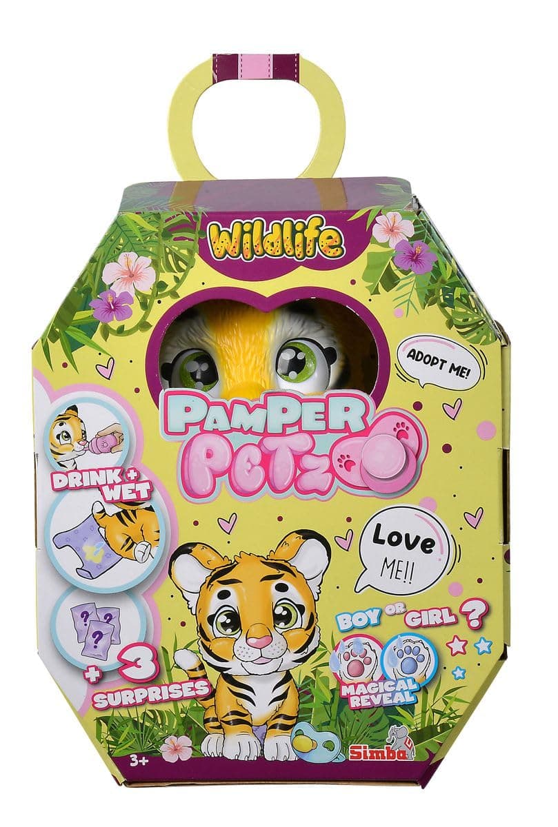 Simba 105953575 - Pamper Petz Tiger, with Drinking and Wet Function, Toy Tiger for Children from 3 Years, Tiger to Play, with Surprise and Magic Paw Animal Baby