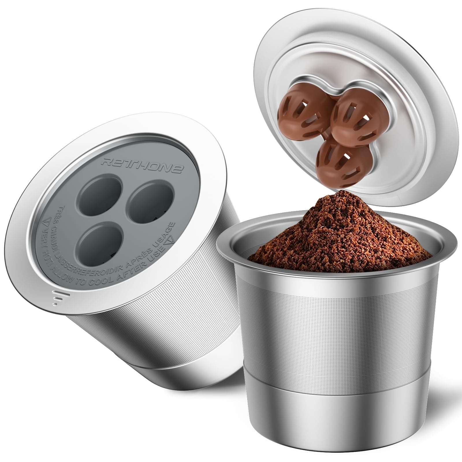 RETHONEReusable K Cups Coffee Pods Compatible with Ninja Coffee Maker, Stainless Steel Reusable Coffee Filters for Ninja CFP201 CFP300 CFP301 CFP305 CFP307 CFP400 Dual Brew Pro (2 Packs)