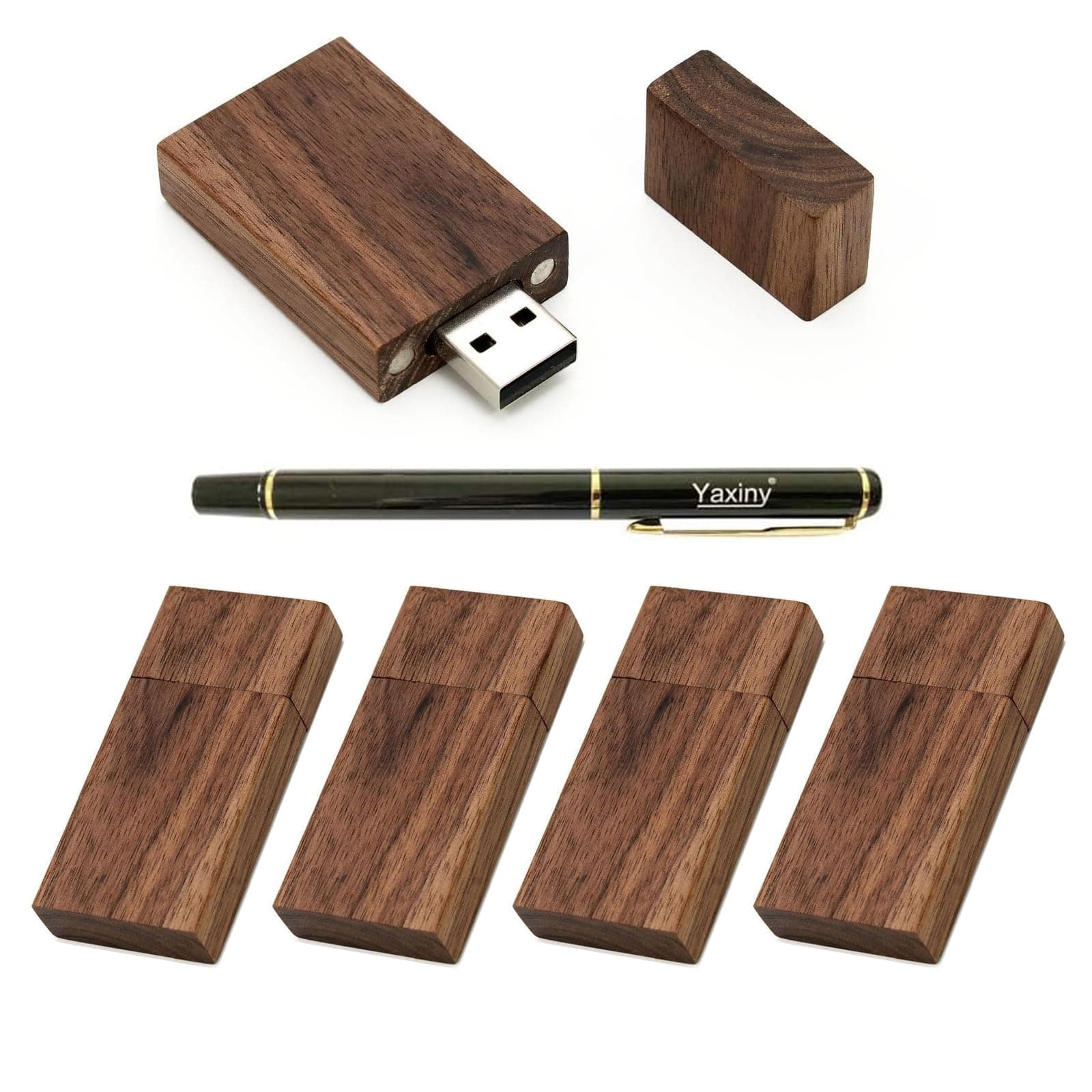 5 Pack Rectangle Walnut Wood 2.0 USB Flash Drive 16GB USB Disk Memory Stick with Wooden