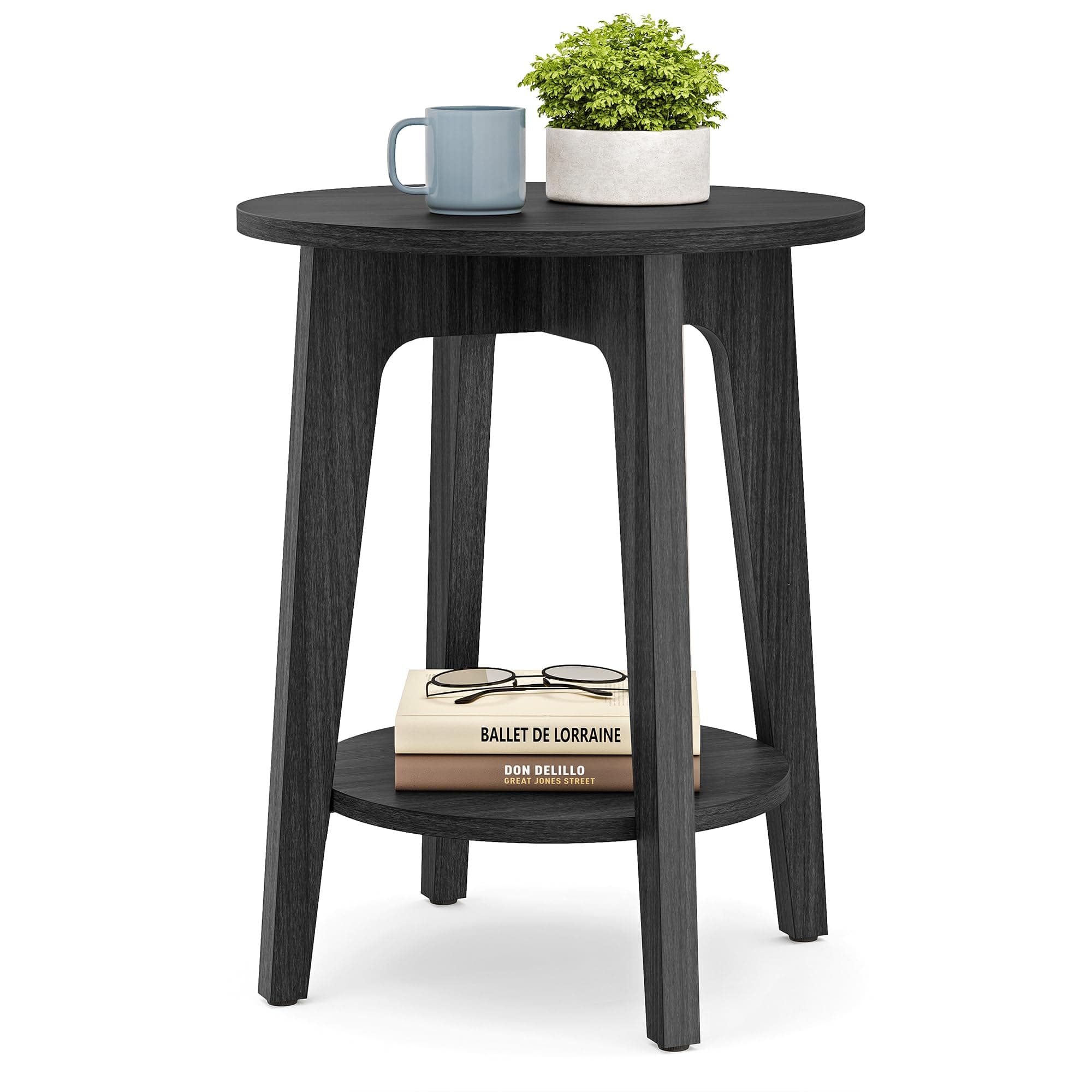 VASAGLE MAEZO Collection - Side Table, 2-Tier Small Round End Table, Nightstand with Tapered Legs, Curved Transitions, for Small Spaces, Living Room, Bedroom, Charcoal Gray ULET283T22