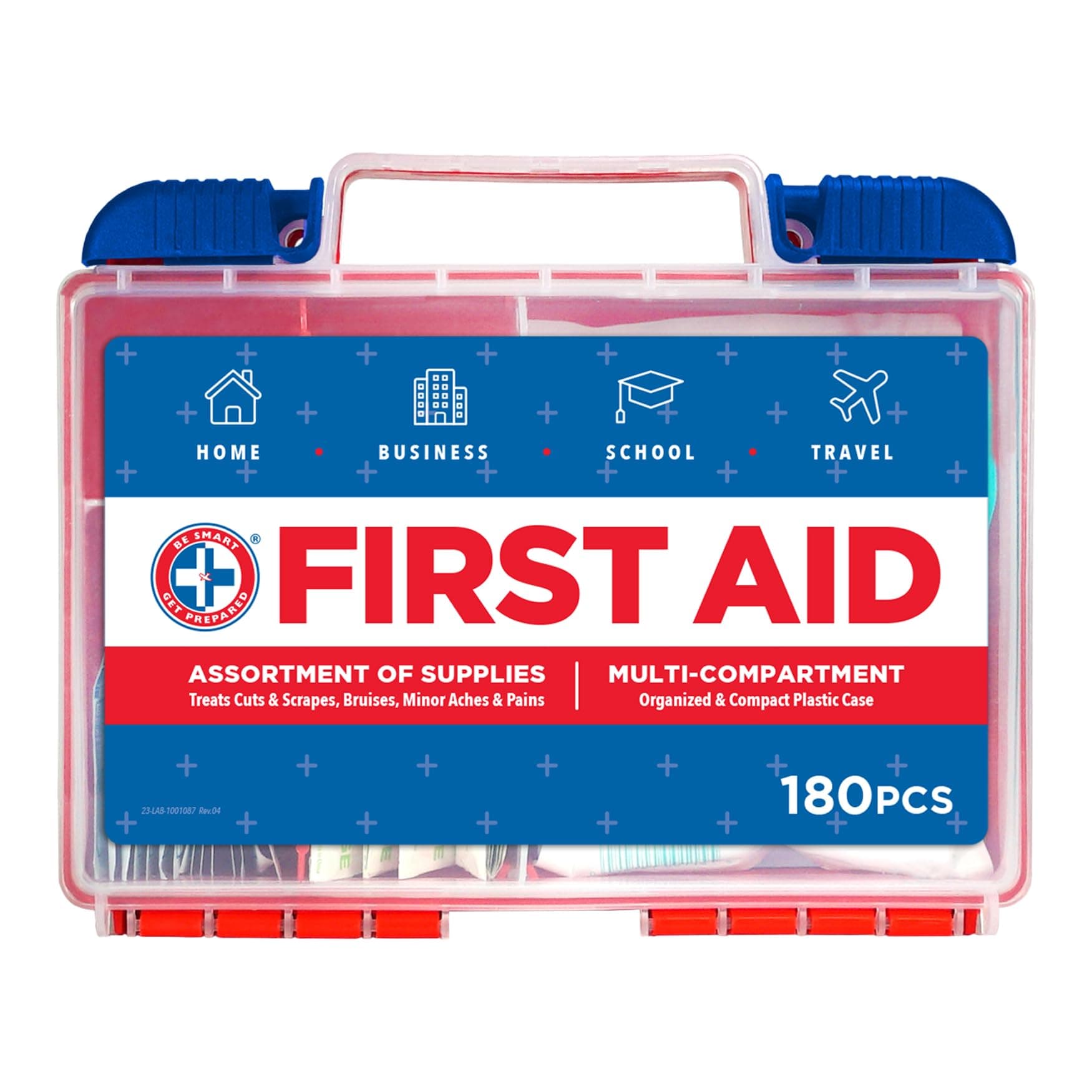 Be Smart Get Prepared 180 Piece First Aid Kit: Clean, Treat, Protect Minor Cuts, Scrapes. Home, Office, Car, School, Business, Travel, Emergency, Survival, Hunting, Outdoor, Camping & Sports, FSA HSA