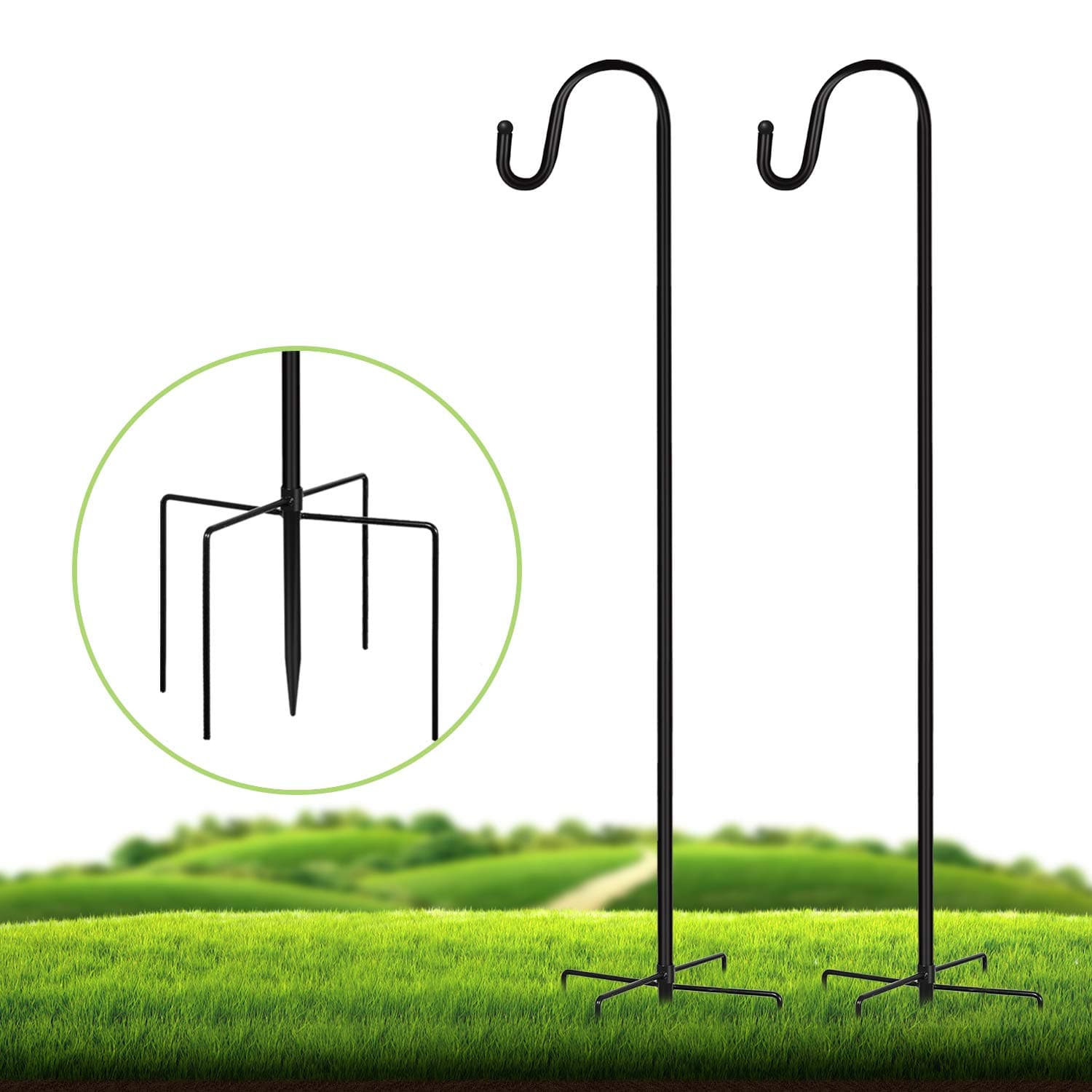 JOYSEUS 2 Pack Shepherd Hook 43 Inch, 1/2 Inch Thick Heavy Duty Rust Resistant Shepards Hooks Outdoor Hangers for Hanging Plants, Solar Lights, Bird Feeders, and Christmas Decorations.