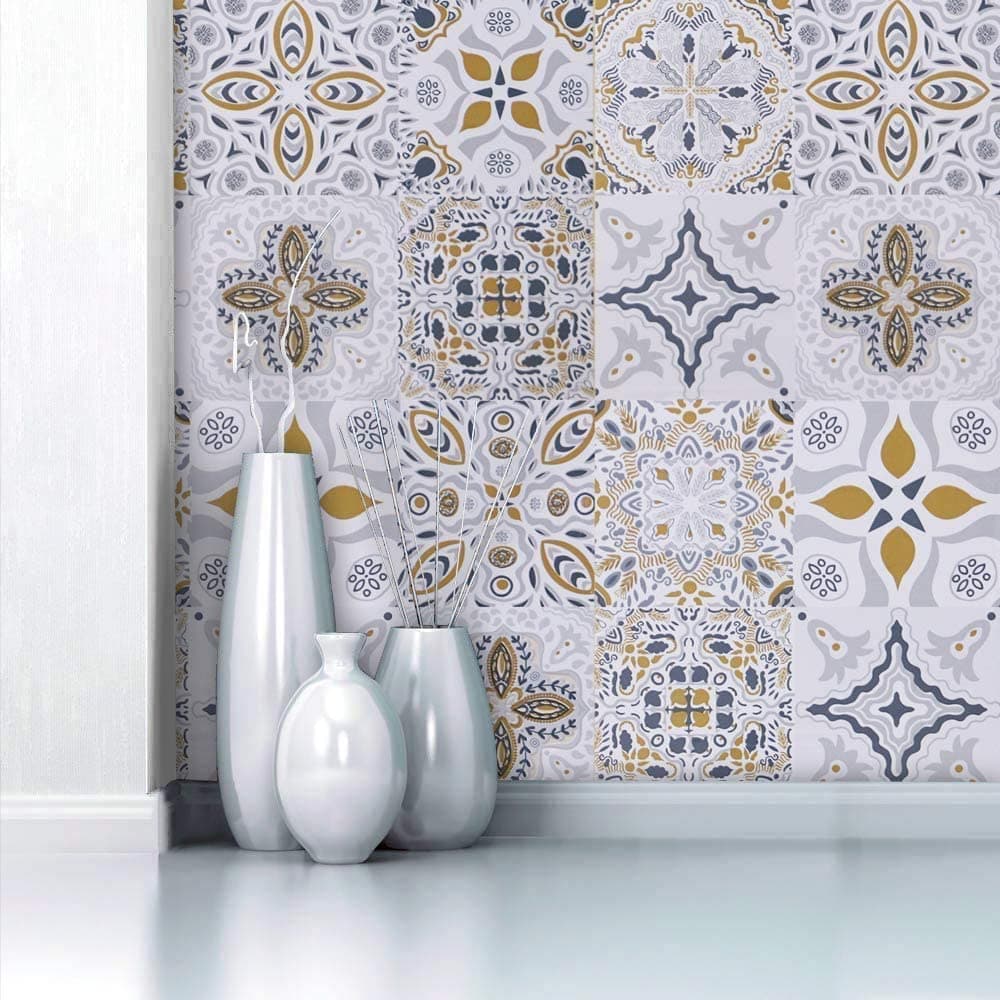 Timeet Self Adhesive Wallpaper Glossy Tile Effect Sticky Back Plastic Peel and Stick Wallpaper Contact Paper Vinyl Flim Tile Stickers Waterproof Backsplash Kitchen Countertop Shelf 44 x 200cm