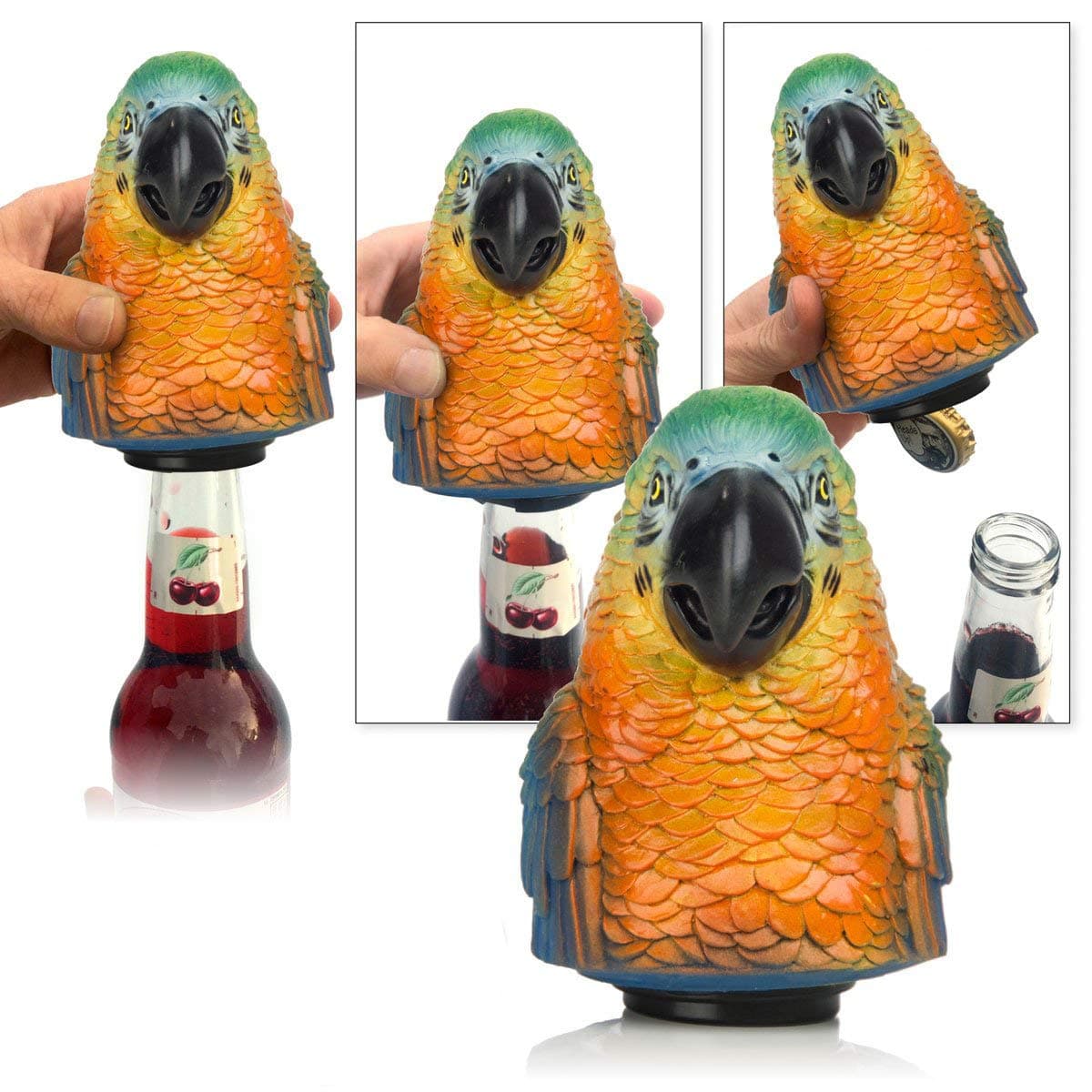 Parrot Head Automatic Push Down Bottle Opener with Magnetic Cap Catcher Bottle Popper