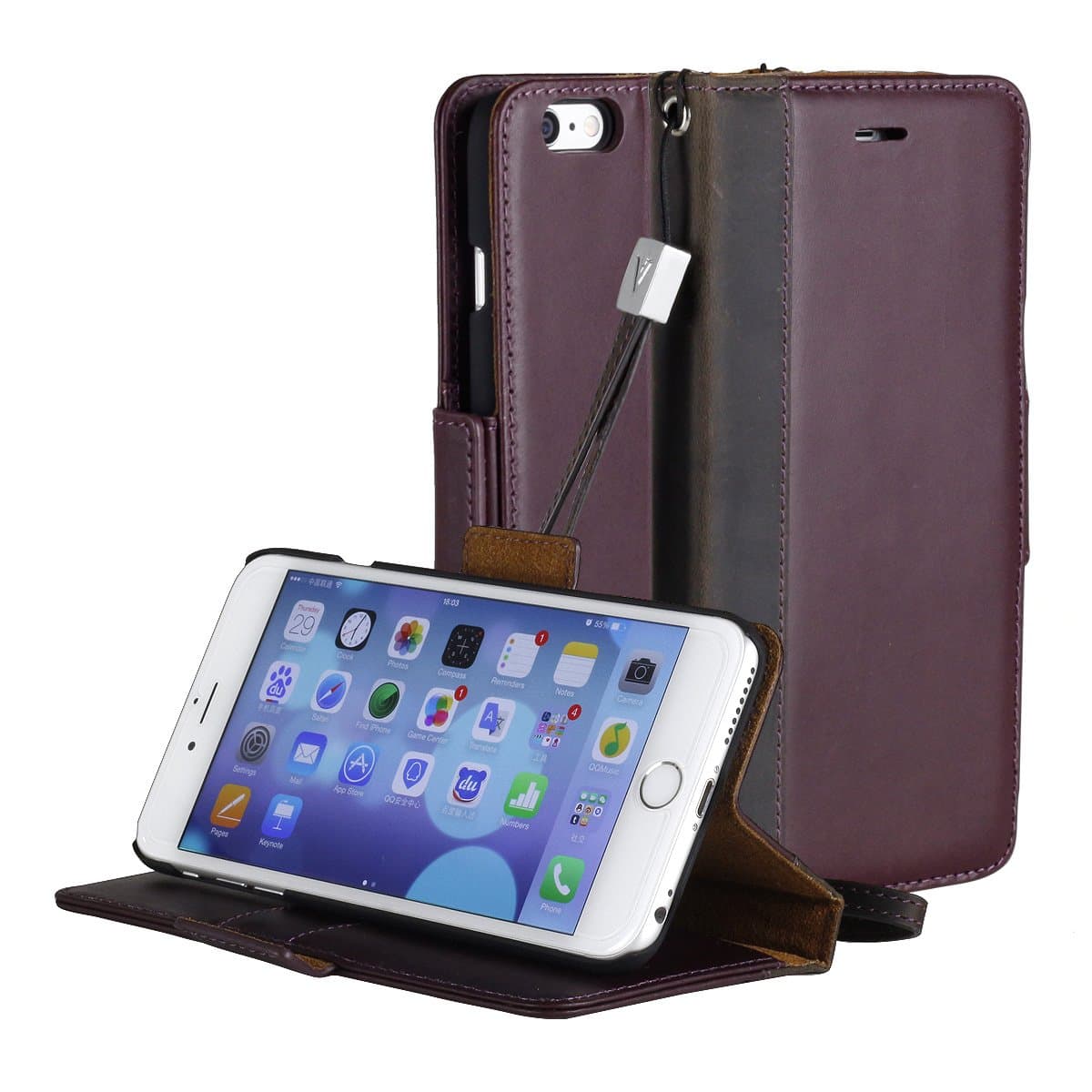 iPhone 6S Plus case, ACEABOVE iPhone 6S Plus Wallet Case [Book Cover Case] - Genuine Leather Wallet Cover with STAND Flip Cover and [Card Slots] and [Hand Strap] for Apple iPhone 6S Plus / iPhone 6 Plus (Purple)
