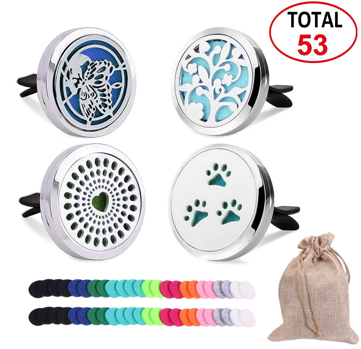 4 Packs Aromatherapy Car Diffuser Essential Oils Vent Clip, 30 mm Air Fresher Stainless Steel Lock with 48 Felt Pads