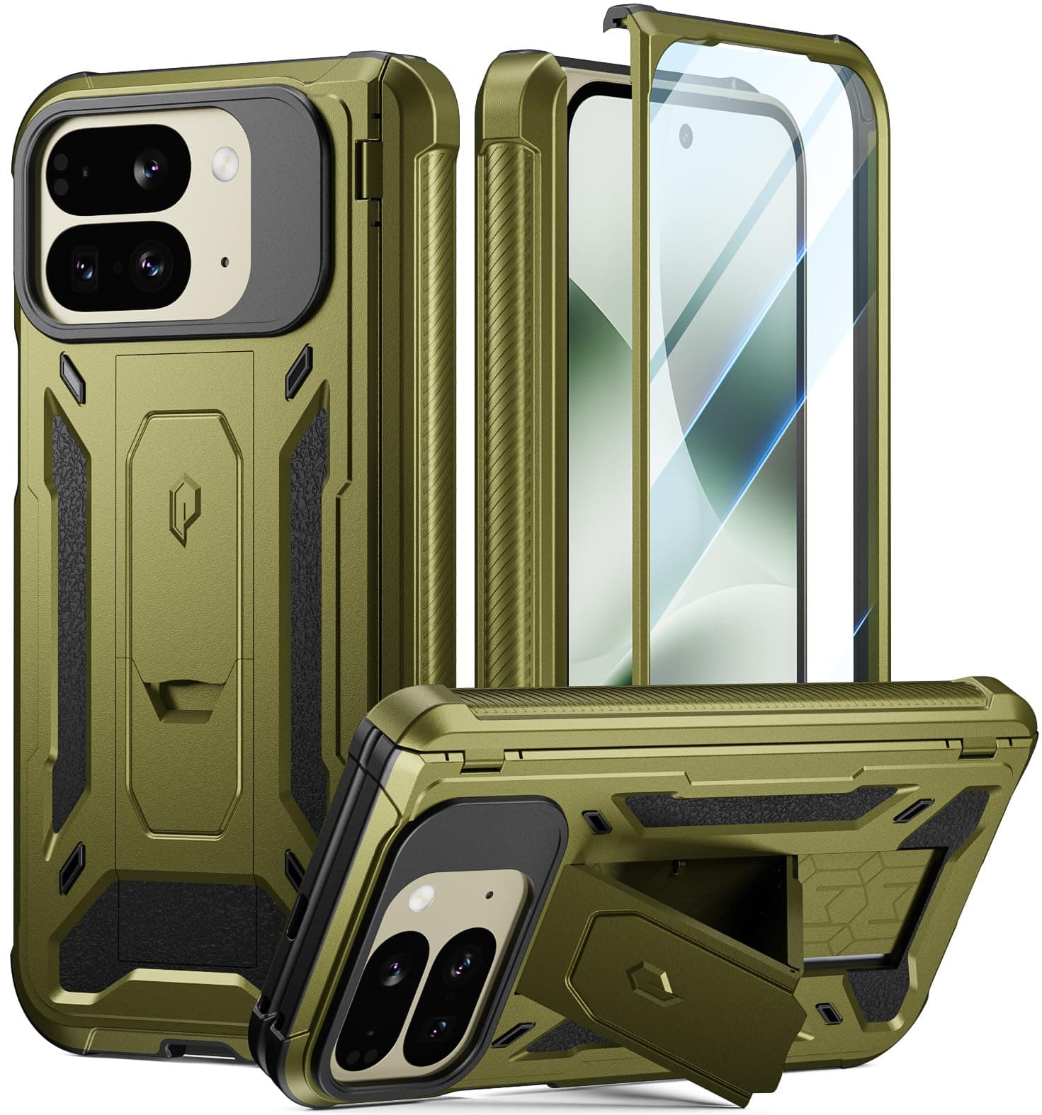 Poetic Spartan Case for Google Pixel 10 Pro Fold, [Hinge Protection] [Kickstand] [Mil-Grade Protection] Full-Body Shockproof Protective Rugged Cover with Built-in Screen Protector, Metallic Green