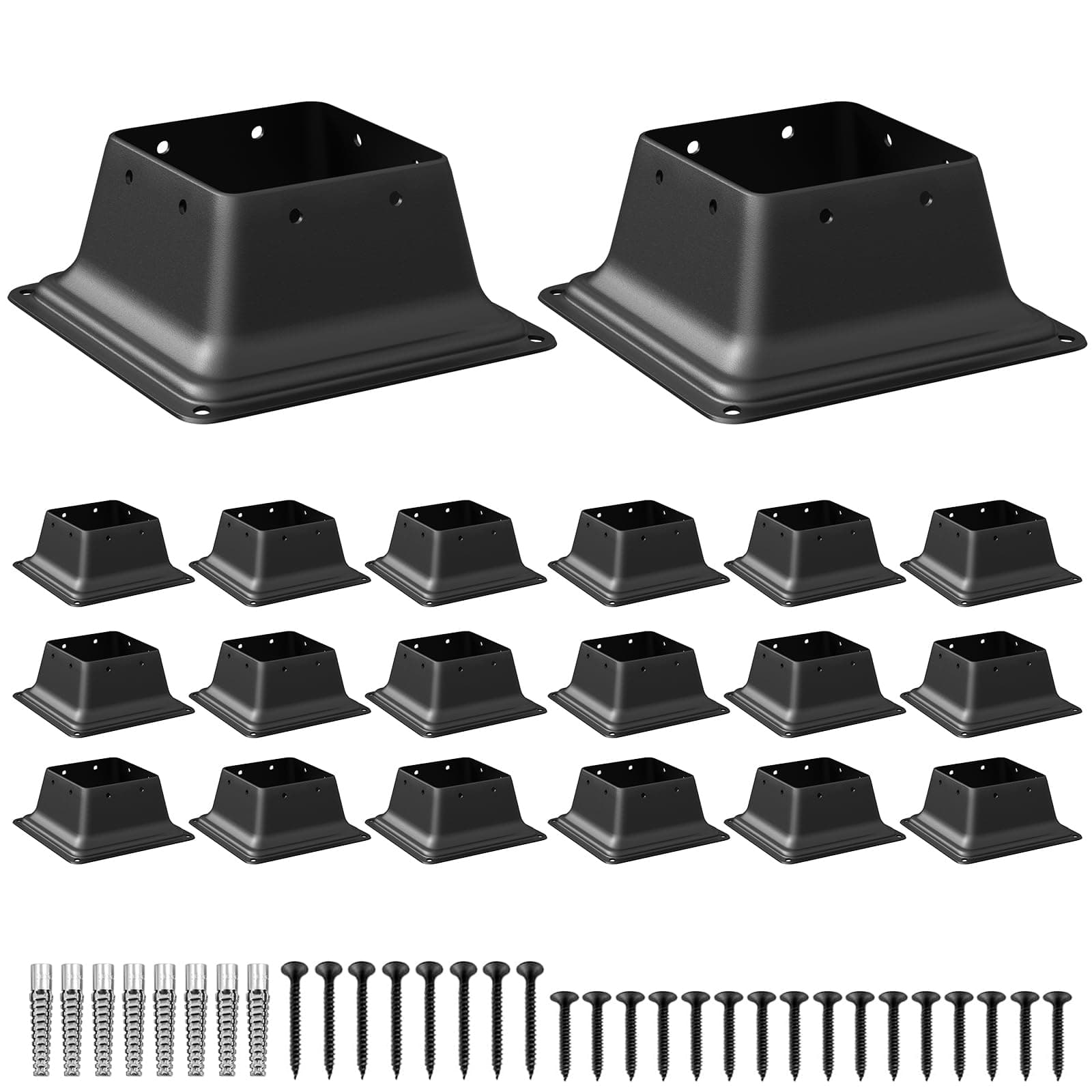 SPACEEUP 4x4 Post Base 20 Pcs, Inner Size 3.6"x3.6" Deck Post Base, Heavy Duty Powder-Coated Post Anchor Black Wood Post Brackets for Decking Porch Railing Support
