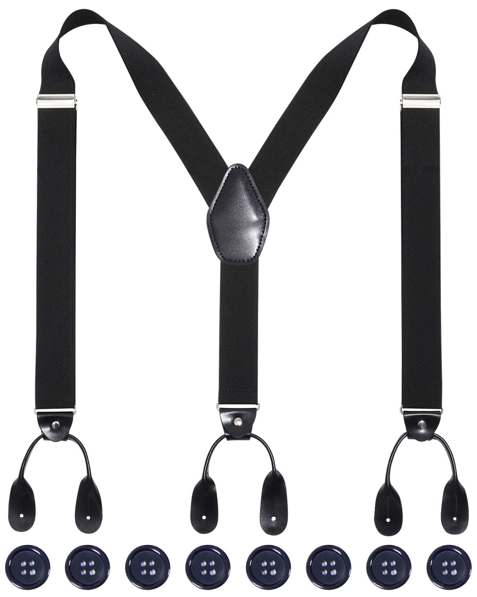 Kajeer Men Button Suspenders Adjustable, Heavy Duty Y-Back Elastic Tuxedo Elastic Mens Suspenders with Leather Buttons End