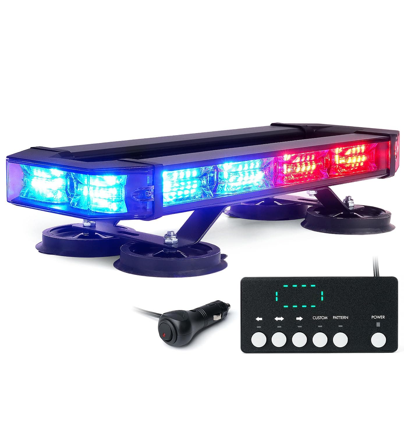 LUMENIX 72 LED Rooftop Emergency Strobe Light Bar w/Control Panel Magnetic Base Warning Flashing Beacon Caution Traffic Lightbar for Police Cop First Responder Vehicles Patrol Trucks - Red Blue