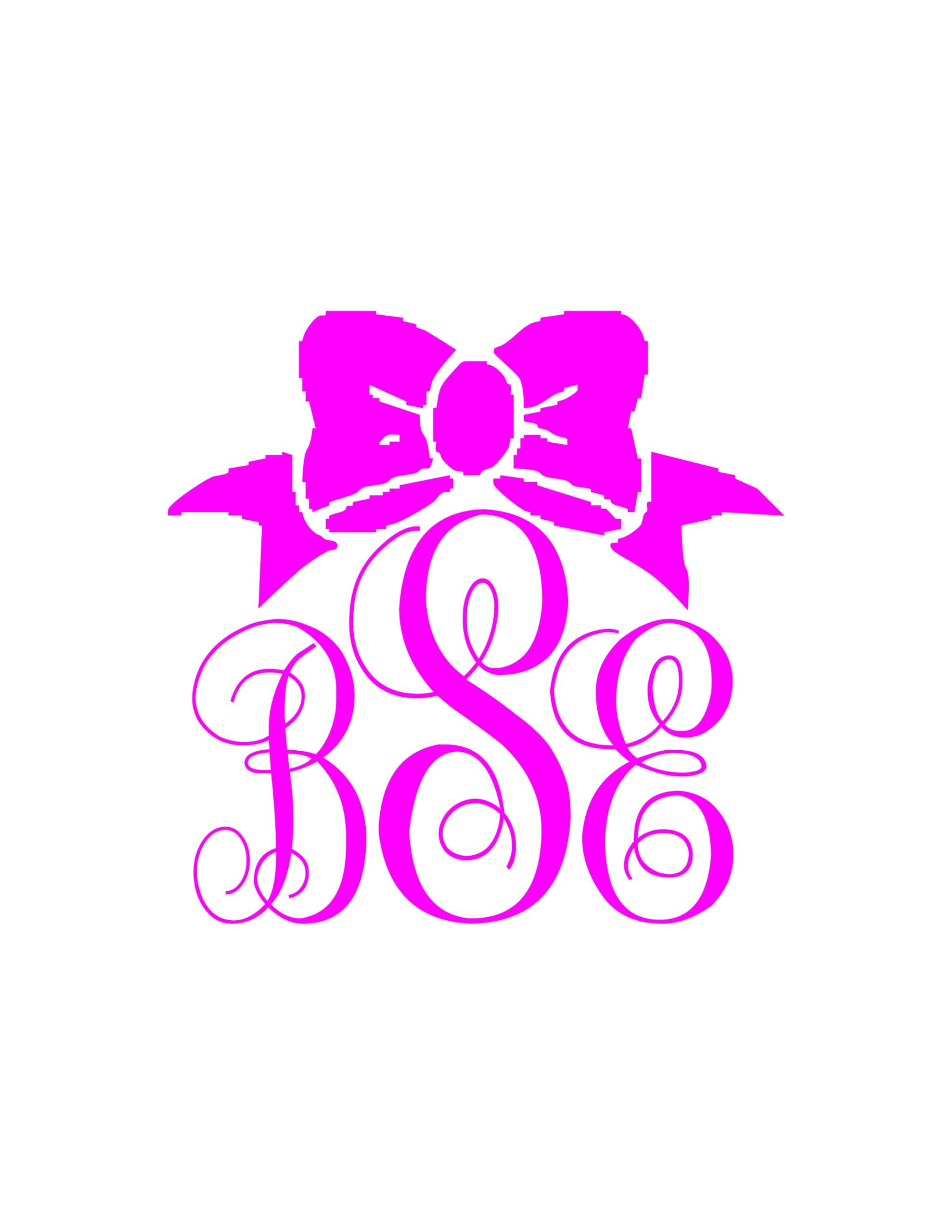 Initials with Bow / Add Your Personalized Initials/ Decal Is Pink