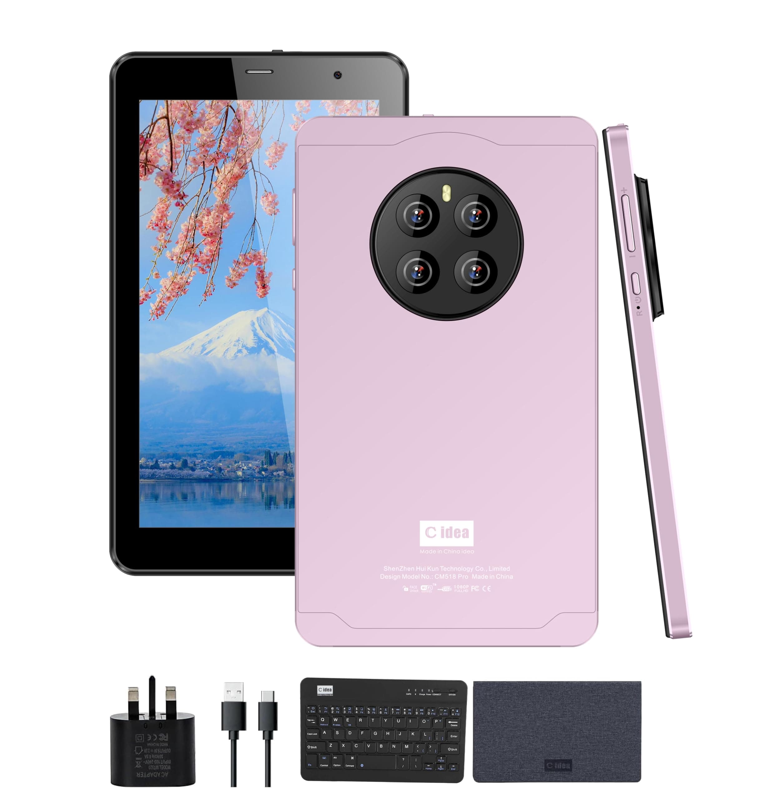 C idea 7" Smart Tablet CM518 Pro, Android 13 Kids Computer Tab with Wiresless Keyboard and Protective Cover, Single SIM 5G LTE Wifi, Zoom & Tiktok Supported (Golden)