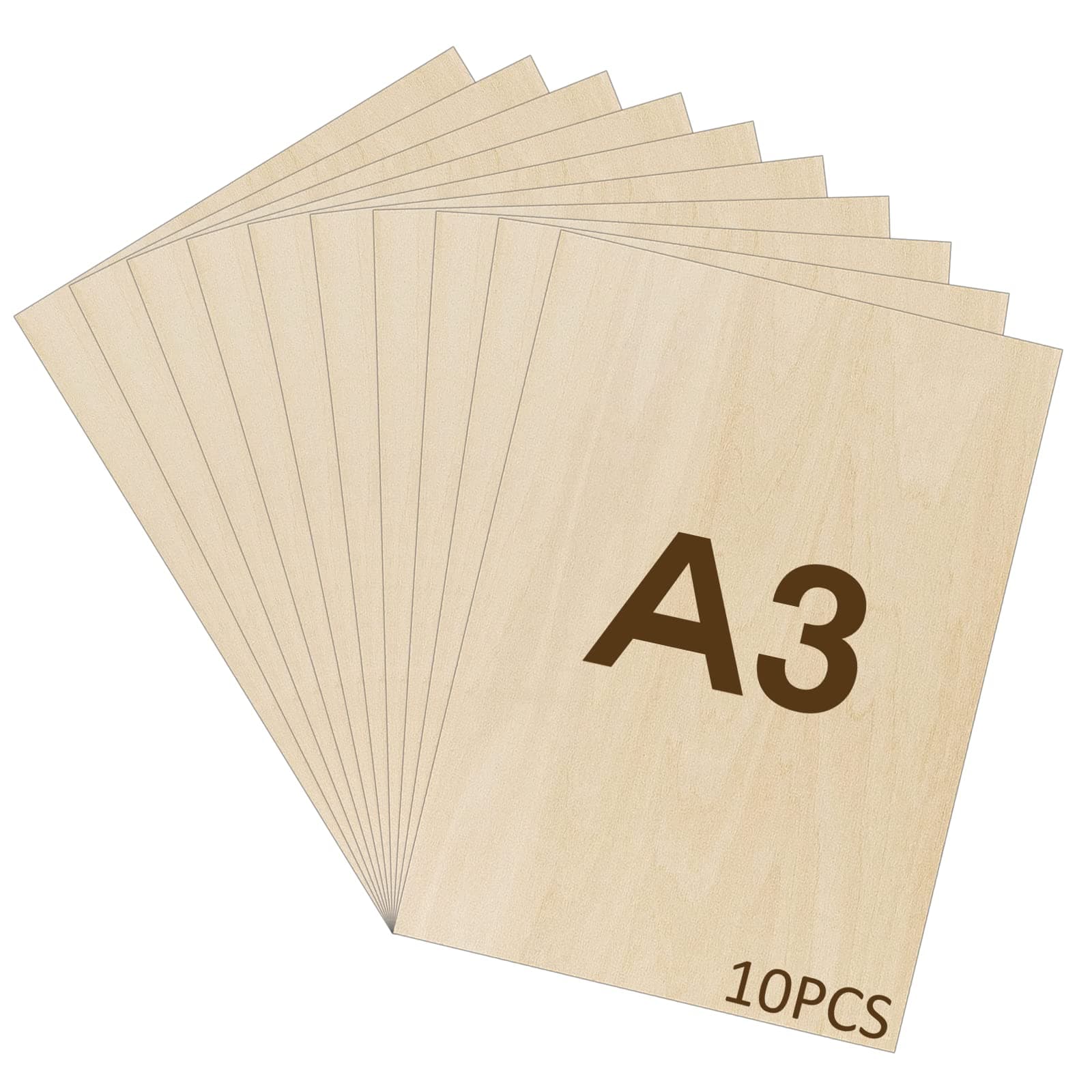 WISYOK 10pcs Plywood Sheets A3, Basswood Sheet 2mm, Unfinished Plywood Board for Crafts, DIY, Wood Engraving, Laser Projects, Model Making, Decoration, Paintings - 420x300*2mm