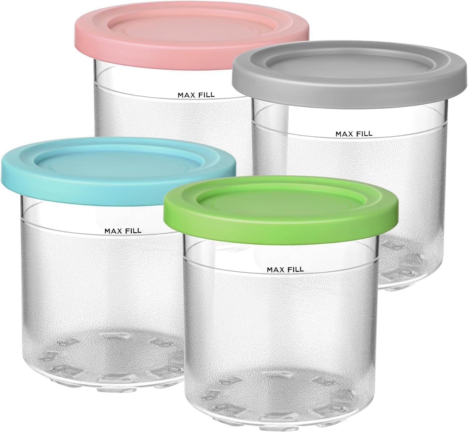 Containers Replacement for Ninja Creami Pints and Lids - 4 Pack, 16oz Cup Compatible with NC301 NC300 NC299AMZ Series Ice Cream Maker, BPA Free Dishwasher Safe Leak Proof