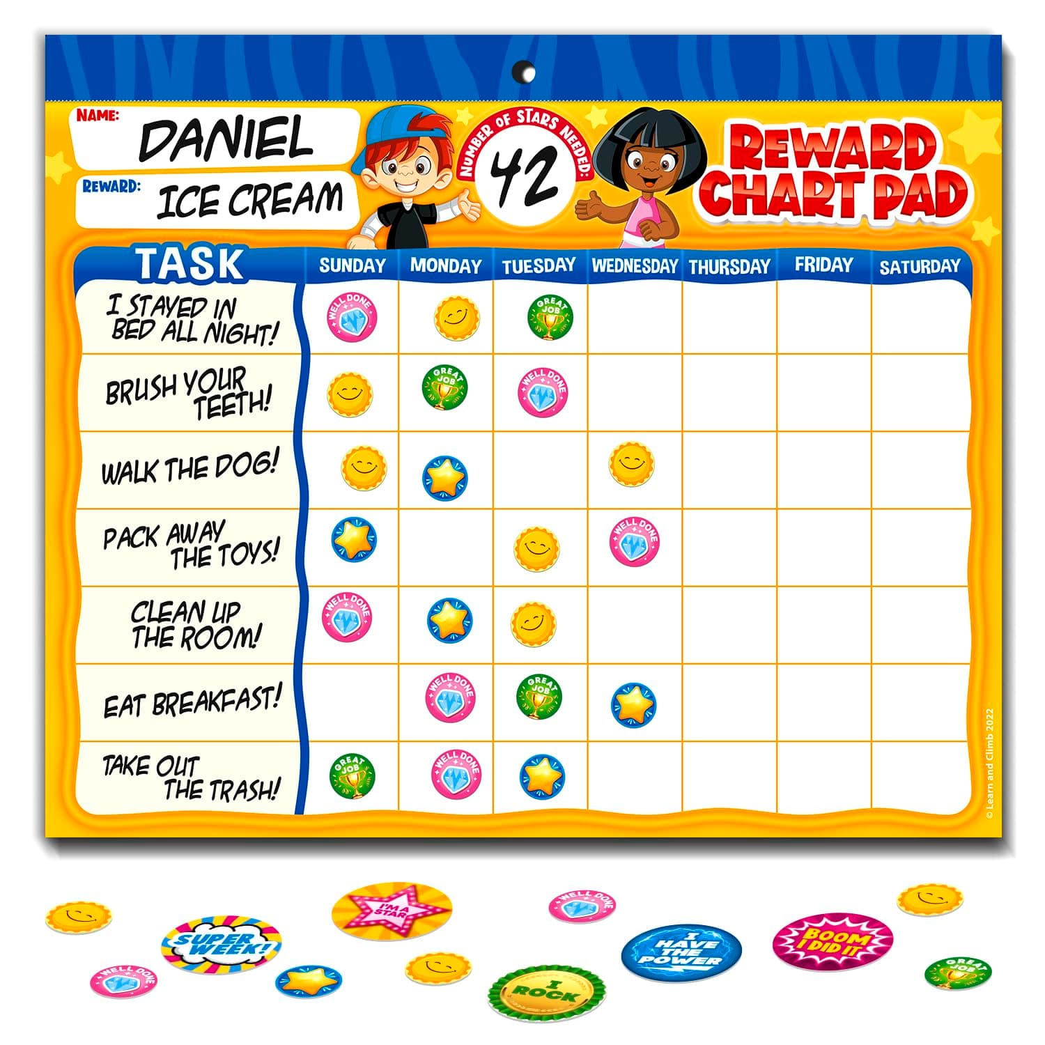 Learn & Climb Behavior Reward Chart System - Pad with 26 Chore Charts for Kids, 2800 Stickers to Motivate Responsibility Good Habits