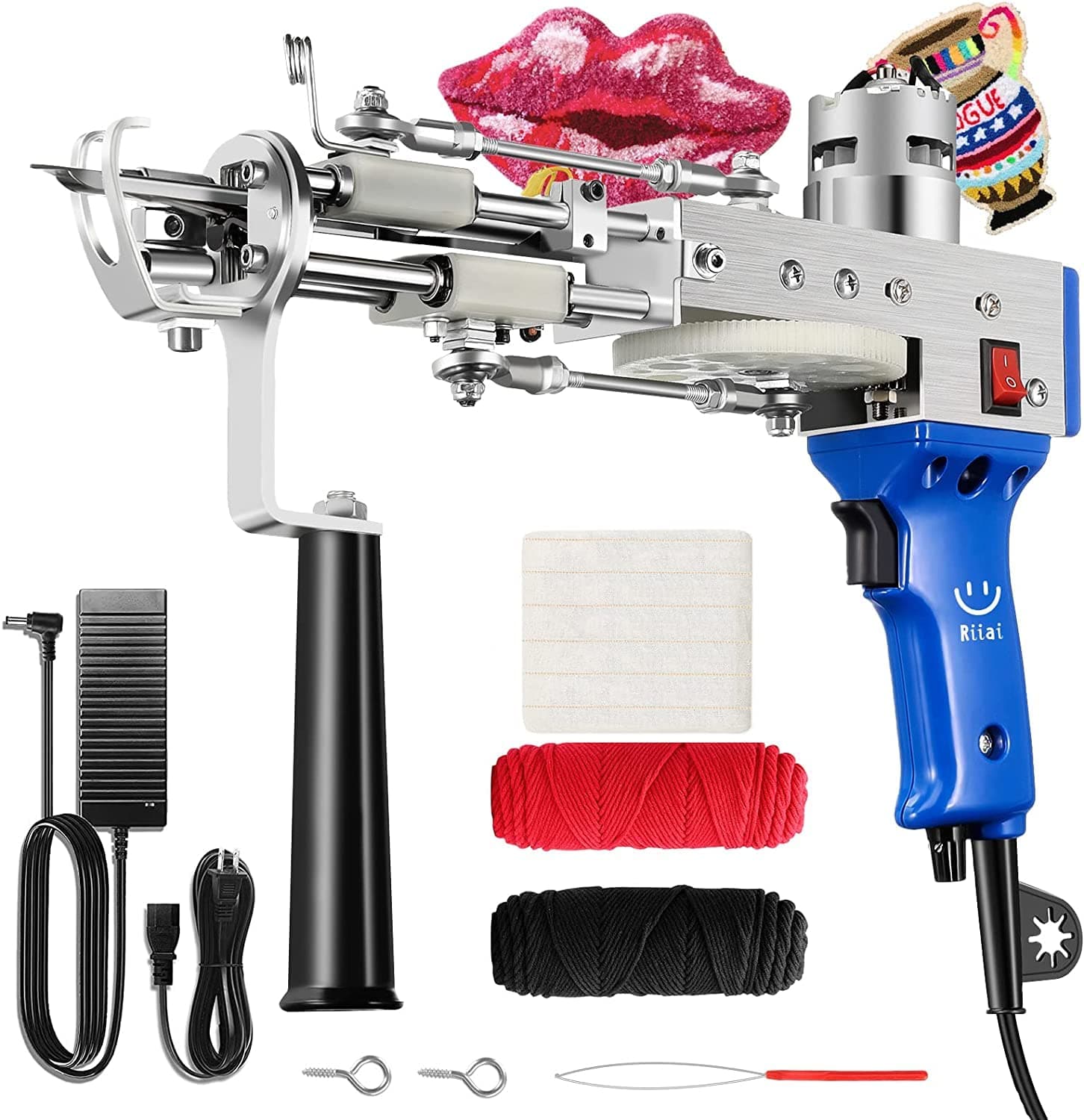 Riiai Tufting Gun, Cut Pile and Loop Pile 2 in 1, Rug Tufting Gun Machine with Starter Kit, Speed Adjustment and 360 Degree Handle, Rug Maker Carpet Gun for Rug Making, Beginners, Blue (TF-003)