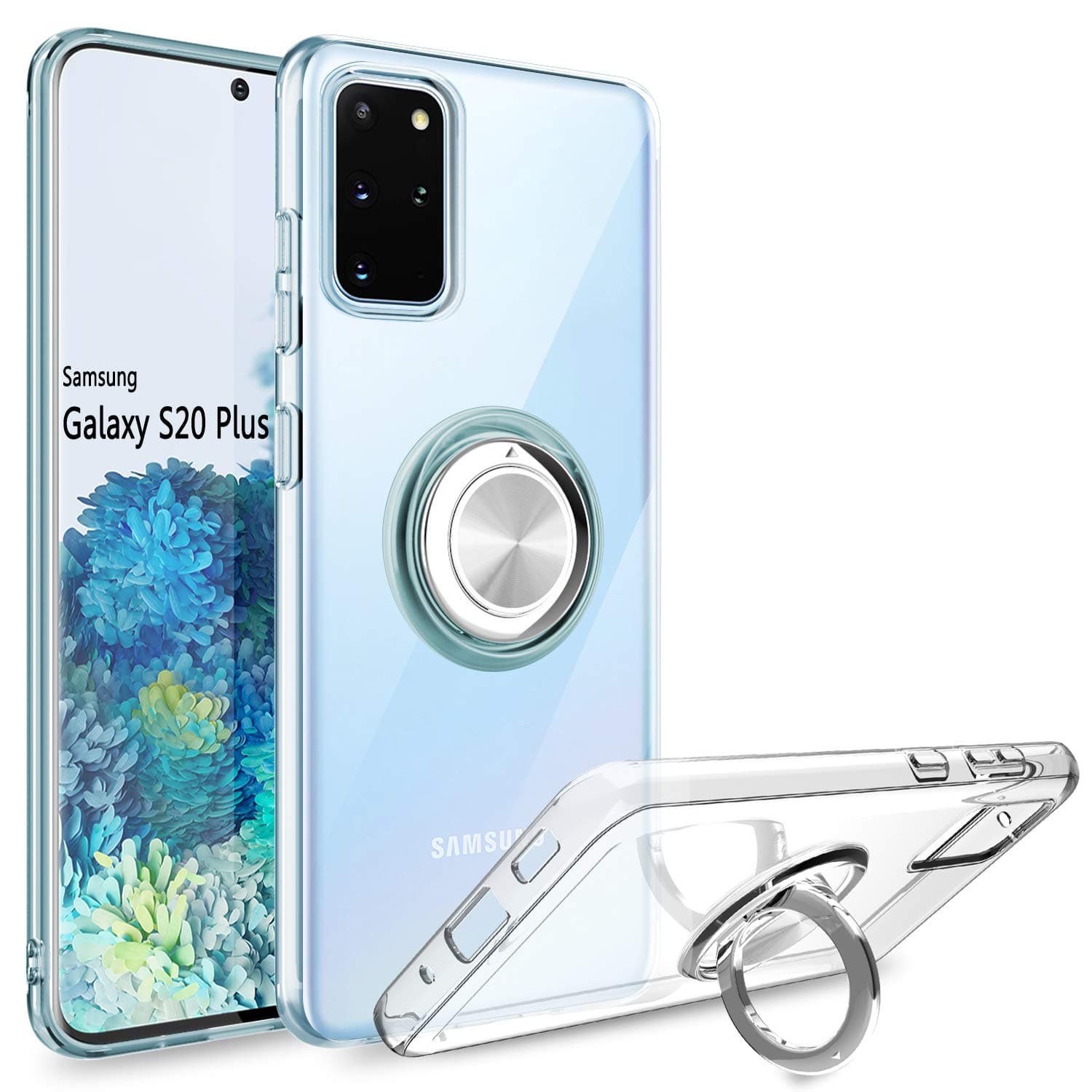 for Samsung S20 Plus Case, Full Clear Ultra Thin Soft Case with 360° Rotation Ring Holder Magnetic Kickstand Shockproof Anti-Scratch Cover for Samsung Galaxy S20 Plus 6.7" 2020 (Clear)