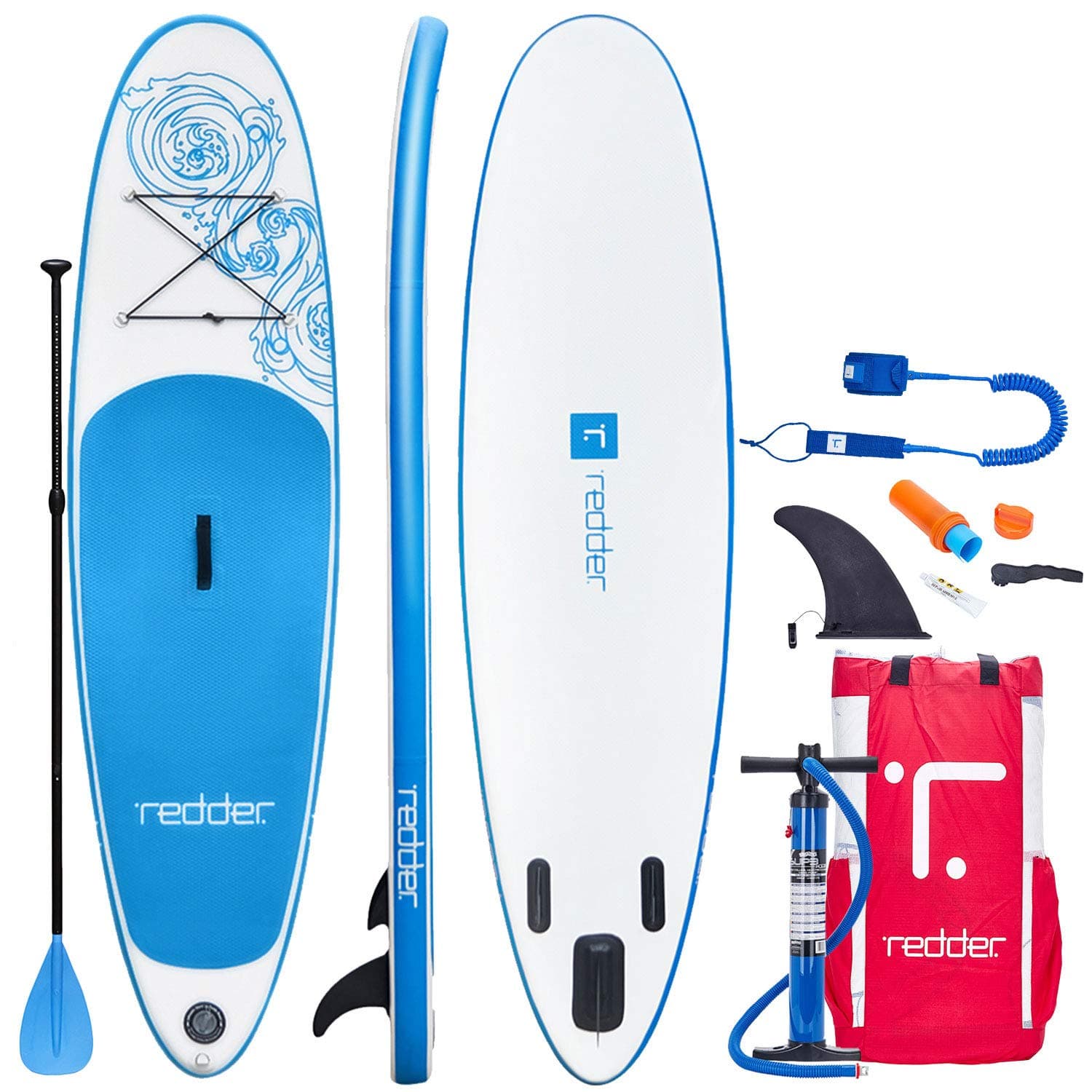 Redder Inflatable Stand Up Paddle Board – Vortex 10' All-Round SUP for Adults & Kids, Includes Paddle, Leash, Backpack, Pump, Repair Kit, Non-Slip Deck, 4 D-Rings for Kayak Seat