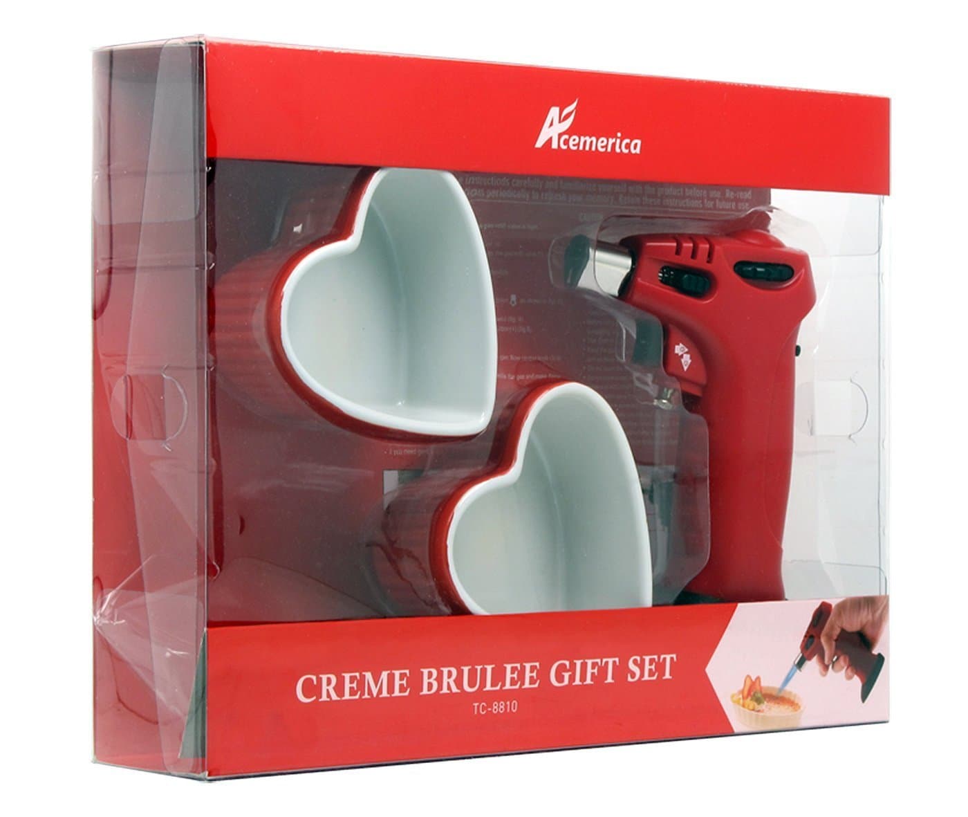 Creme brulee torch include 2 heart shape ramekin gift set