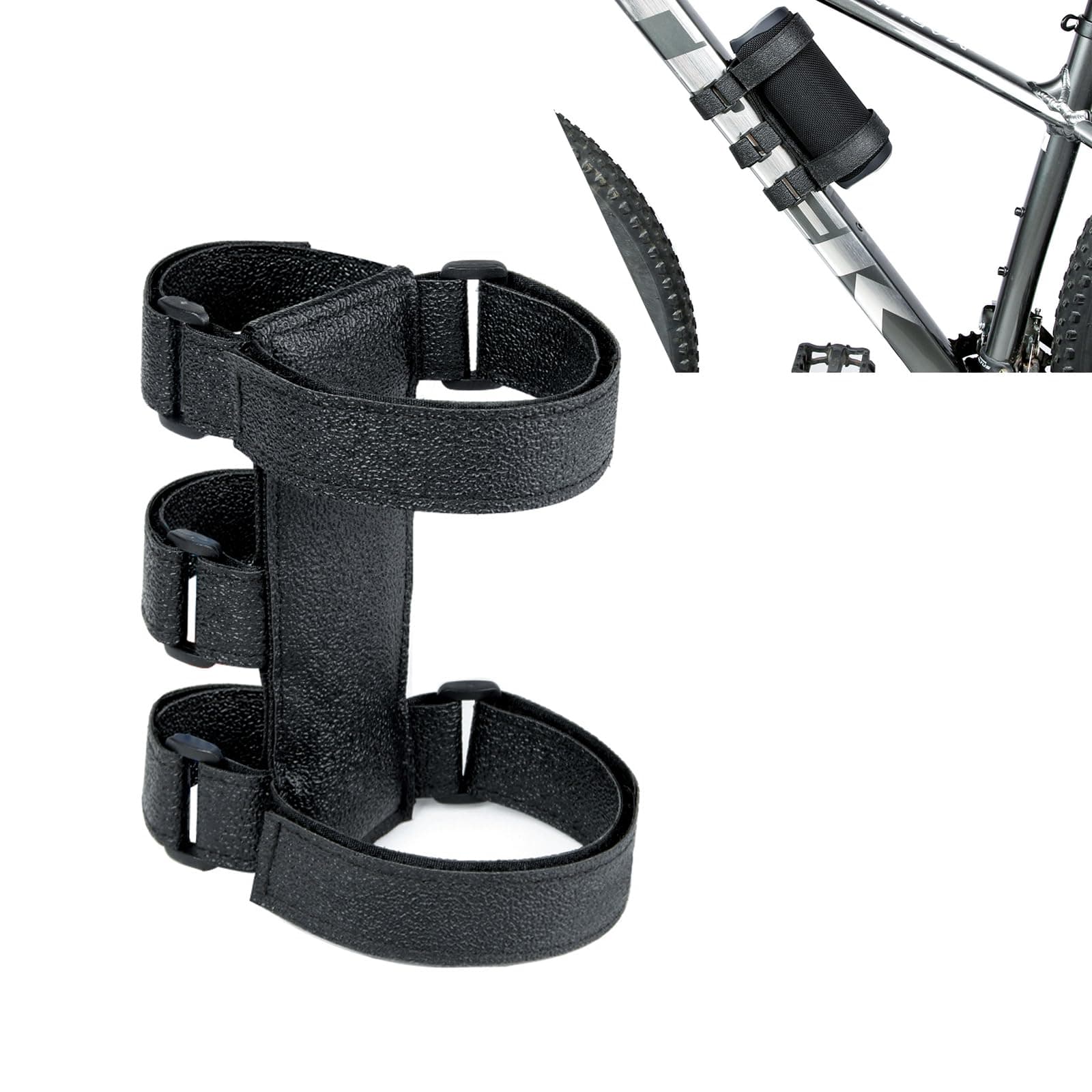 1 PC Bike Water Bottle Fixing Strap, Multi-Function Bluetooth Speaker Anti-Slip Shock-Absorbing Mounting Bracket, Waterproof Storage Rack with Velcro, Universal for Bike Golf Carts (Black)