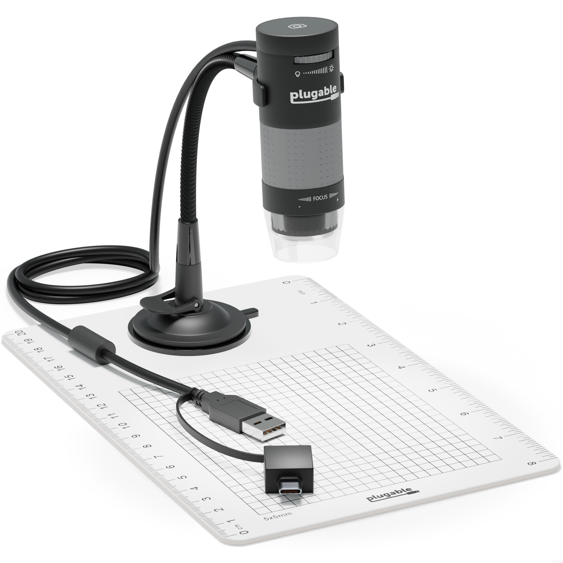 Plugable USB 2.0 Digital Microscope with Flexible Arm Observation Stand for Windows, Mac, Linux (2MP, 250x Magnification)