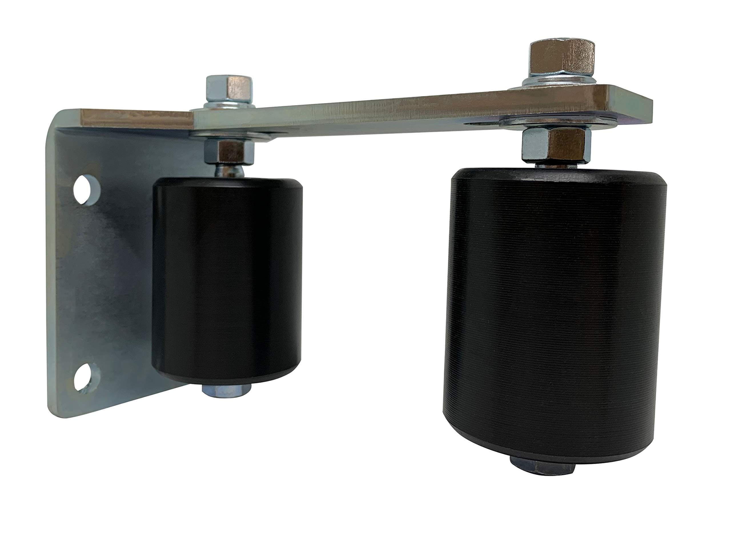 Slide Gate Guide Post Rollers 3" Black L Rear Adjustable Bracket Mount Double Hard Nylon Rollers Heavy Duty Steel Gate Guider Support Assembly for Sliding Rolling Gates-Made in The USA