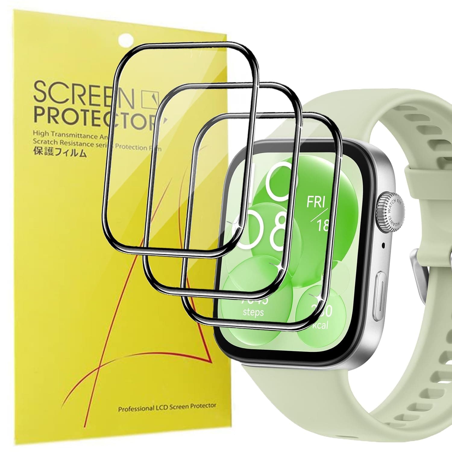 Lamshaw Compatible for HUAWEI Watch Fit 3 Screen Protector, [3 Pack] 3D Full Coverage PET Soft Screen Protector Film Compatible for HUAWEI Watch Fit 3-1.82 inch (Black-3Pack)