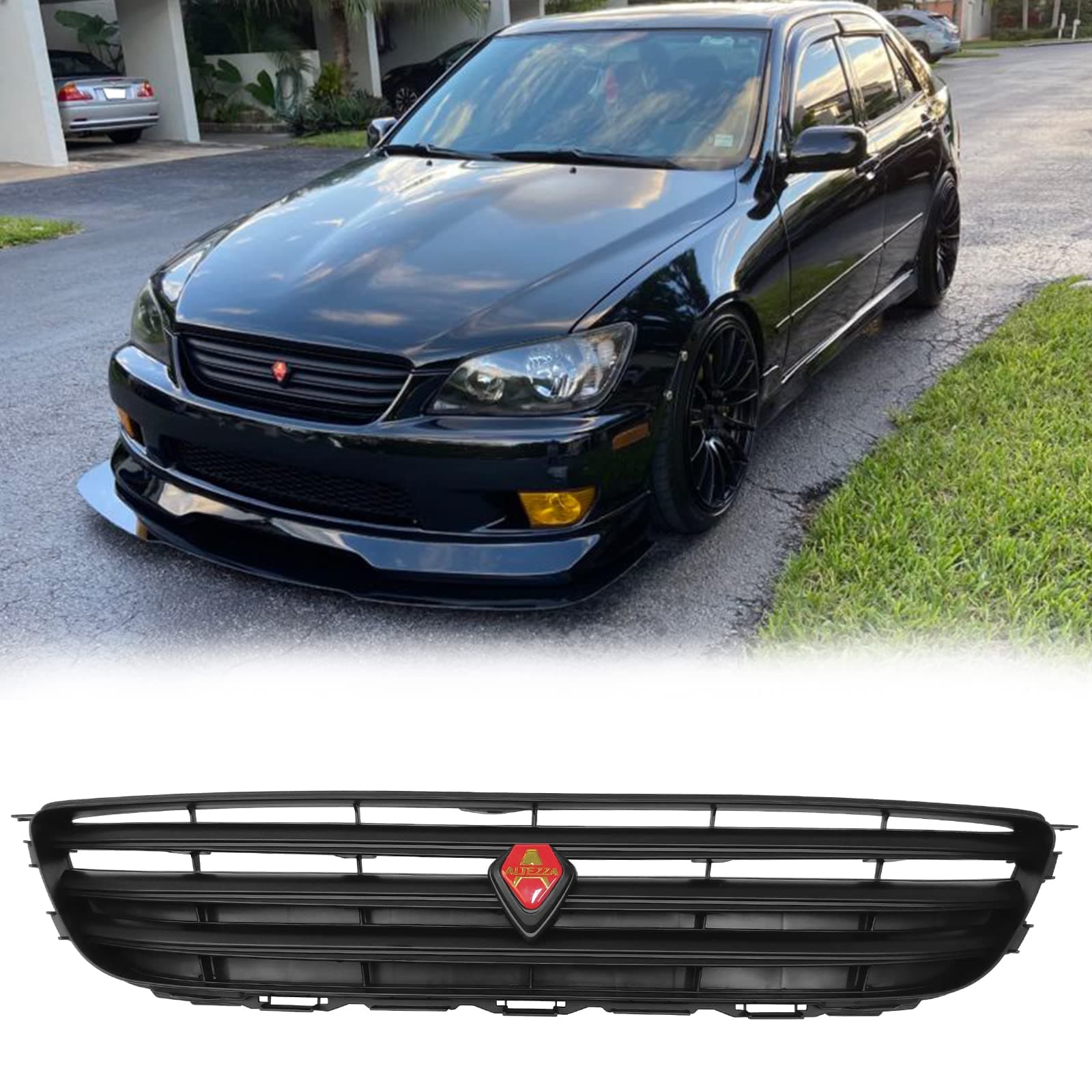 FREEMOTOR802 Front Upper Grille Compatible with 2001-2005 Lexus IS300 | Black ABS Plastic Front Bumper Hood Grille Guard Replacement