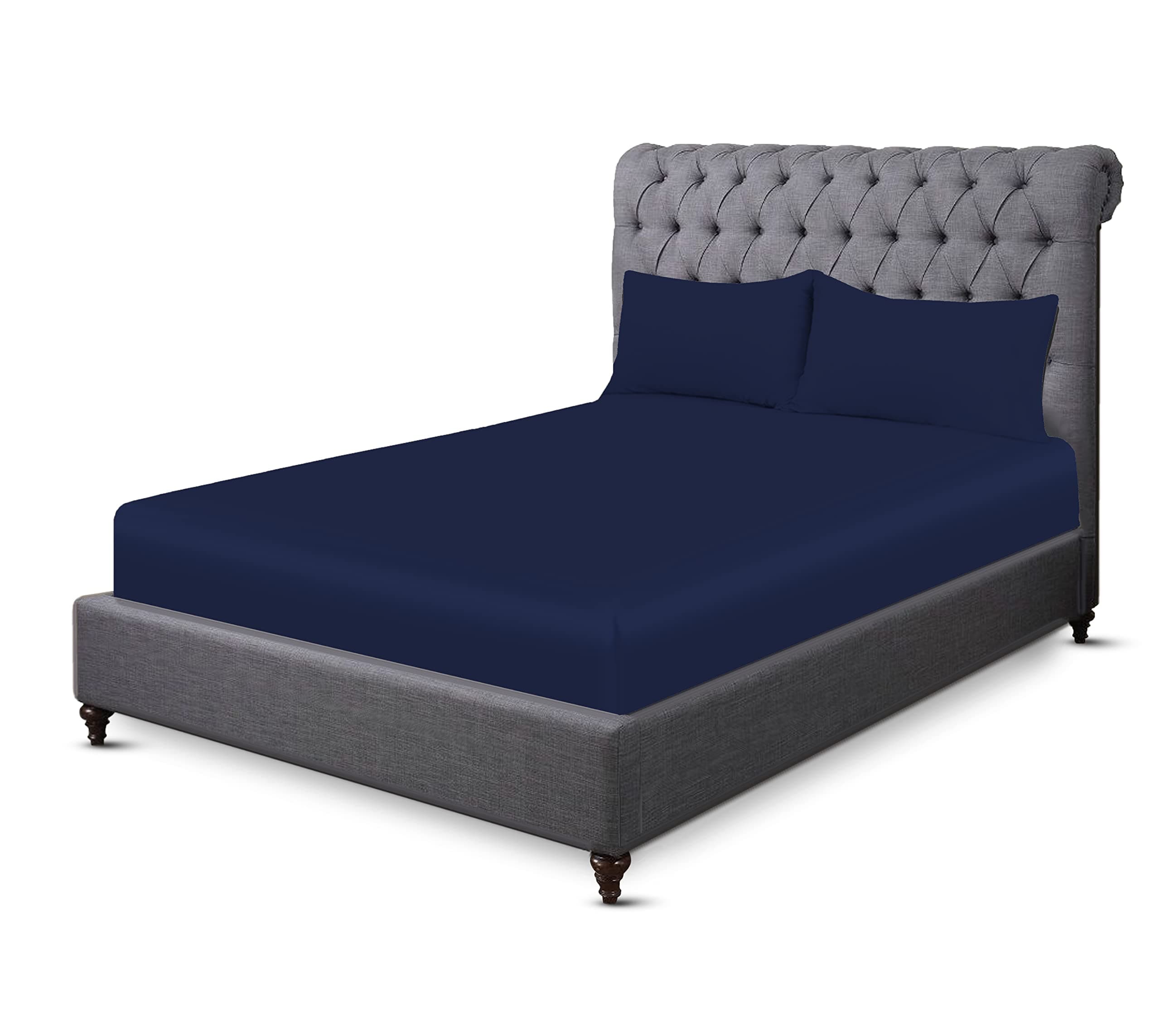 Sapphire Collection200 Thread Count 100% Egyptian Cotton Fitted Sheet (Double, Navy)