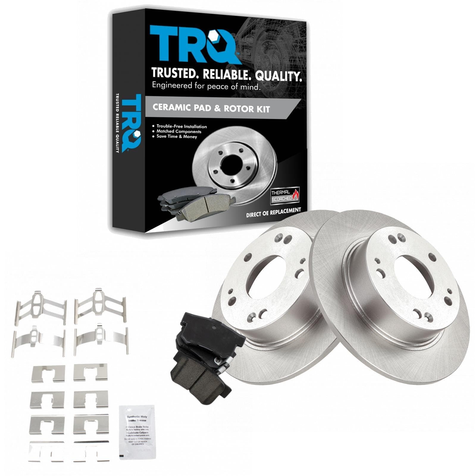 TRQ Rear Brake Pad and Rotor Set Ceramic Solid Rotors Compatible with 2003-2007 Honda Accord 2004-2008 Acura TSX