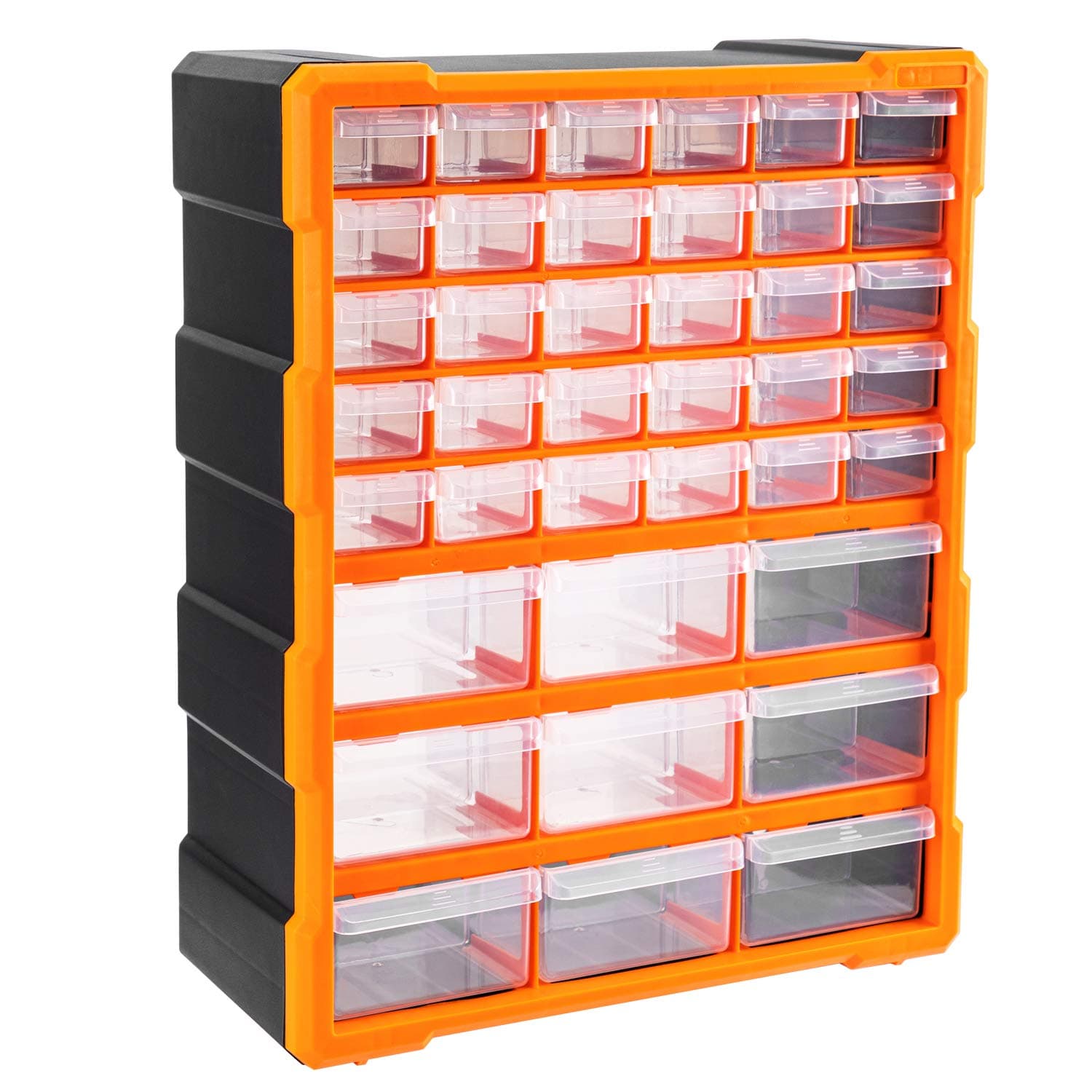 Amazon Basics Wall Mount Hardware and Craft Storage Cabinet Drawer Organizer 78 Drawers, Black, Orange