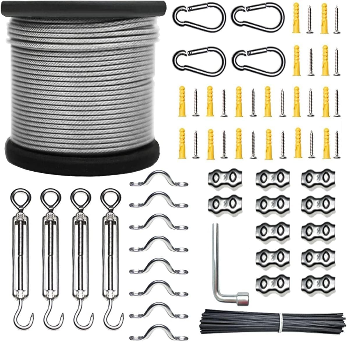 Azonee String Light Hanging Kit 200FT Outdoor Light Hanging Kit Globe String Lights Suspension Kit Vinyl Coated 304 Stainless Steel Cable Outdoor Light Guide Wire Outdoor Light Hanging Kit