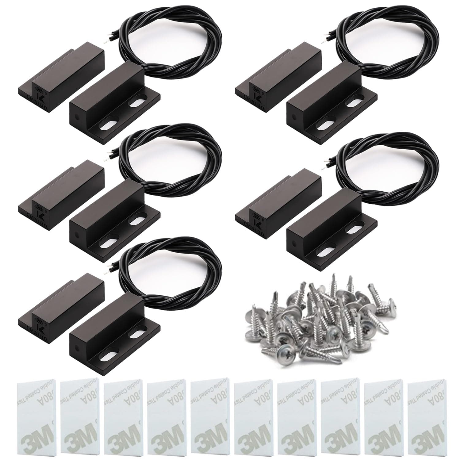 Gebildet 5pcs Recessed Wired Security Window Gate Contact Sensor Alarm Magnetic Reed Switch Black, Magnetic Door Sensor, Normally Closed Magnetic Switch