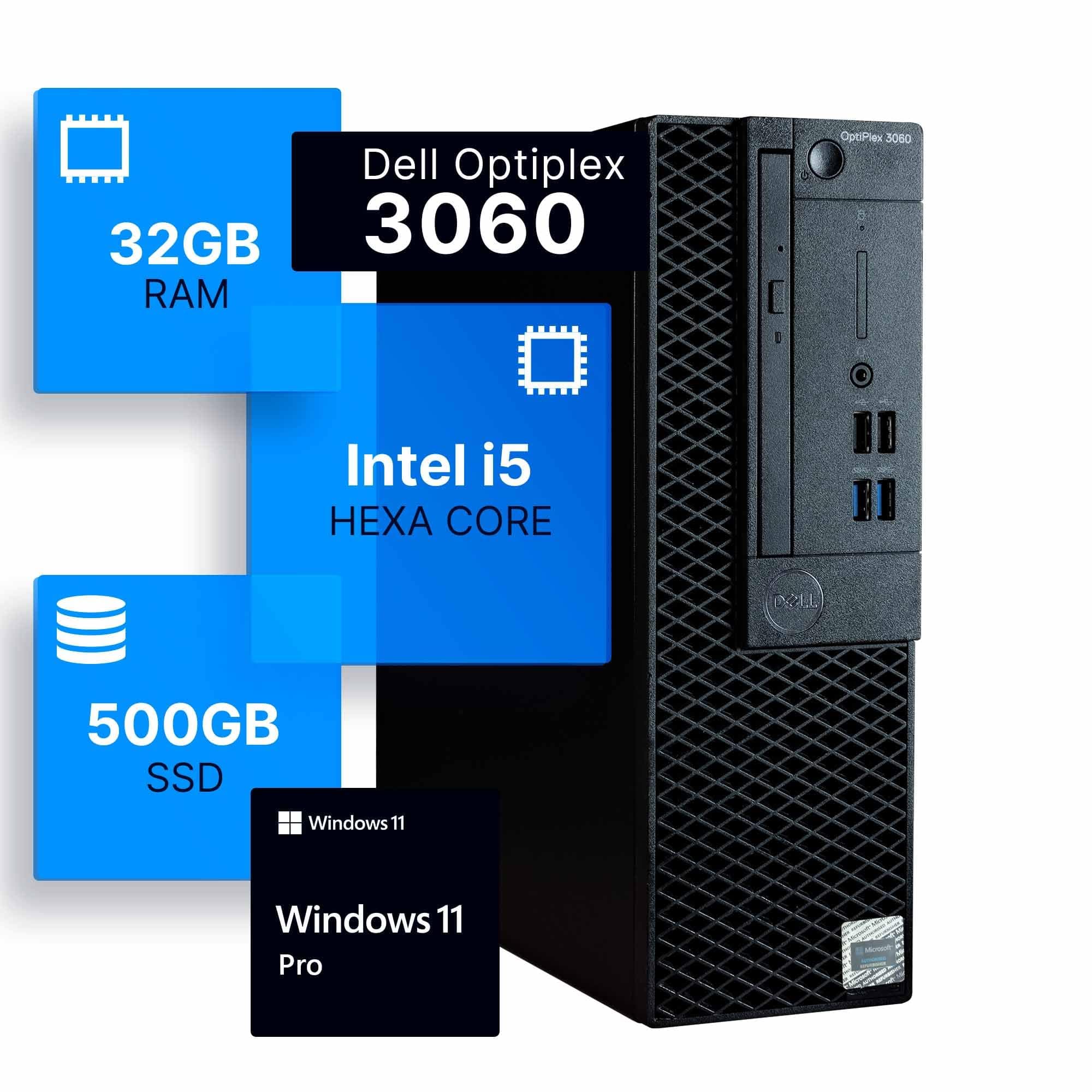 Dell Optiplex 3060 Desktop Computer | Intel i5-8500 (3.2) | 32GB DDR4 RAM | 500GB SSD Solid State | Windows 11 Professional | Home or Office PC (Renewed) (i5 | 500GB SSD, 32GB RAM | Content Creation)
