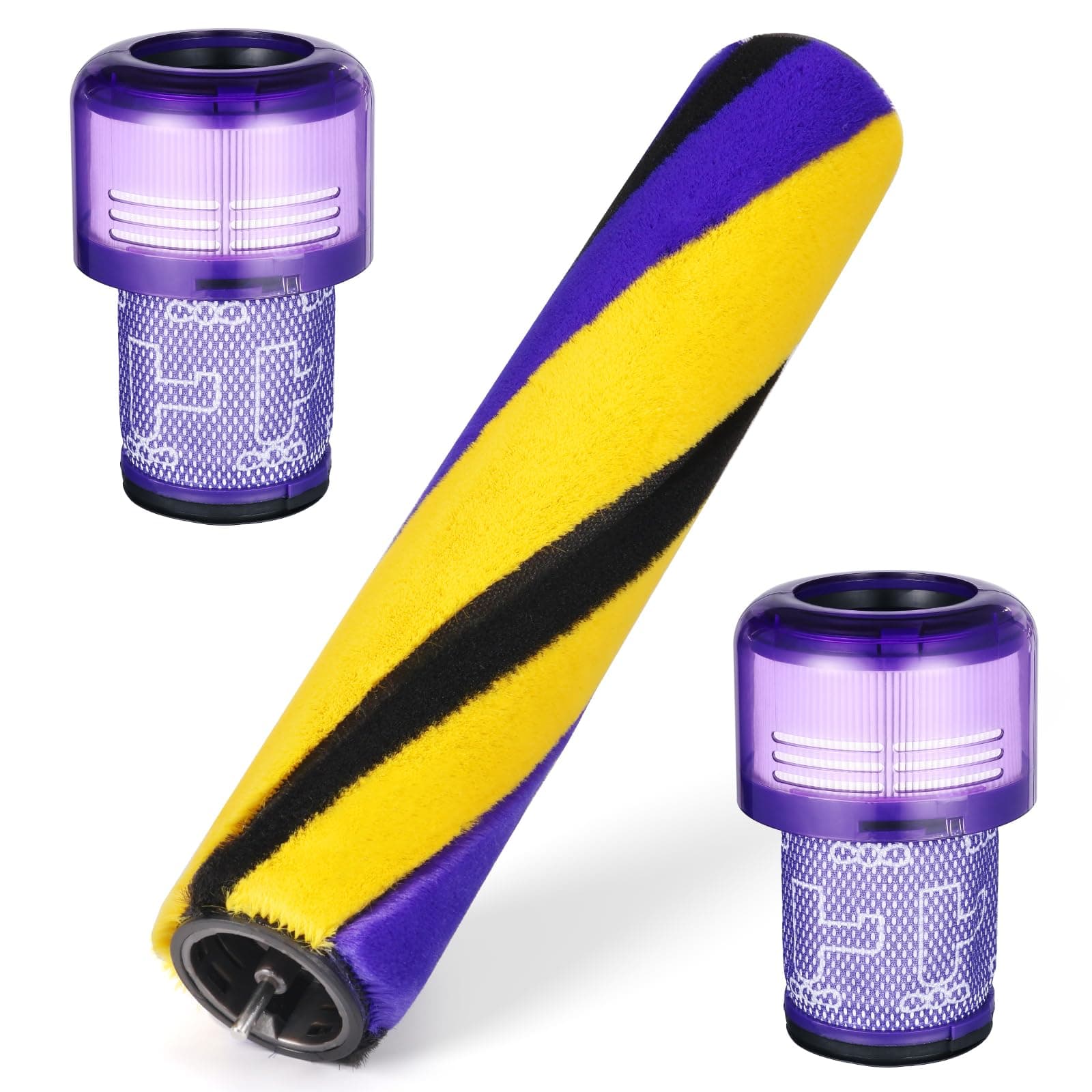 Soft Roller Brush Bar Compatible with Dyson V12 Detect Slim Handheld Vacuum Cleaner, Parts No.971634-01, with 2 Pack V12 HEPA Filters