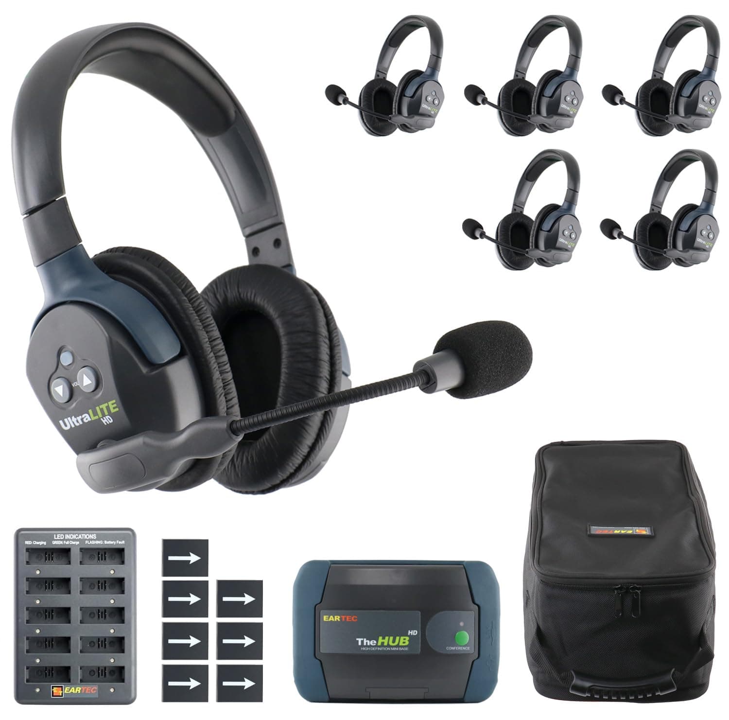- Eartec HUB6D Ultralite-HD 6 Person Full Duplex Wireless Intercom Headset Communication System, Dual Ear Headsets, Up to 1000ft Range, U.S. Company