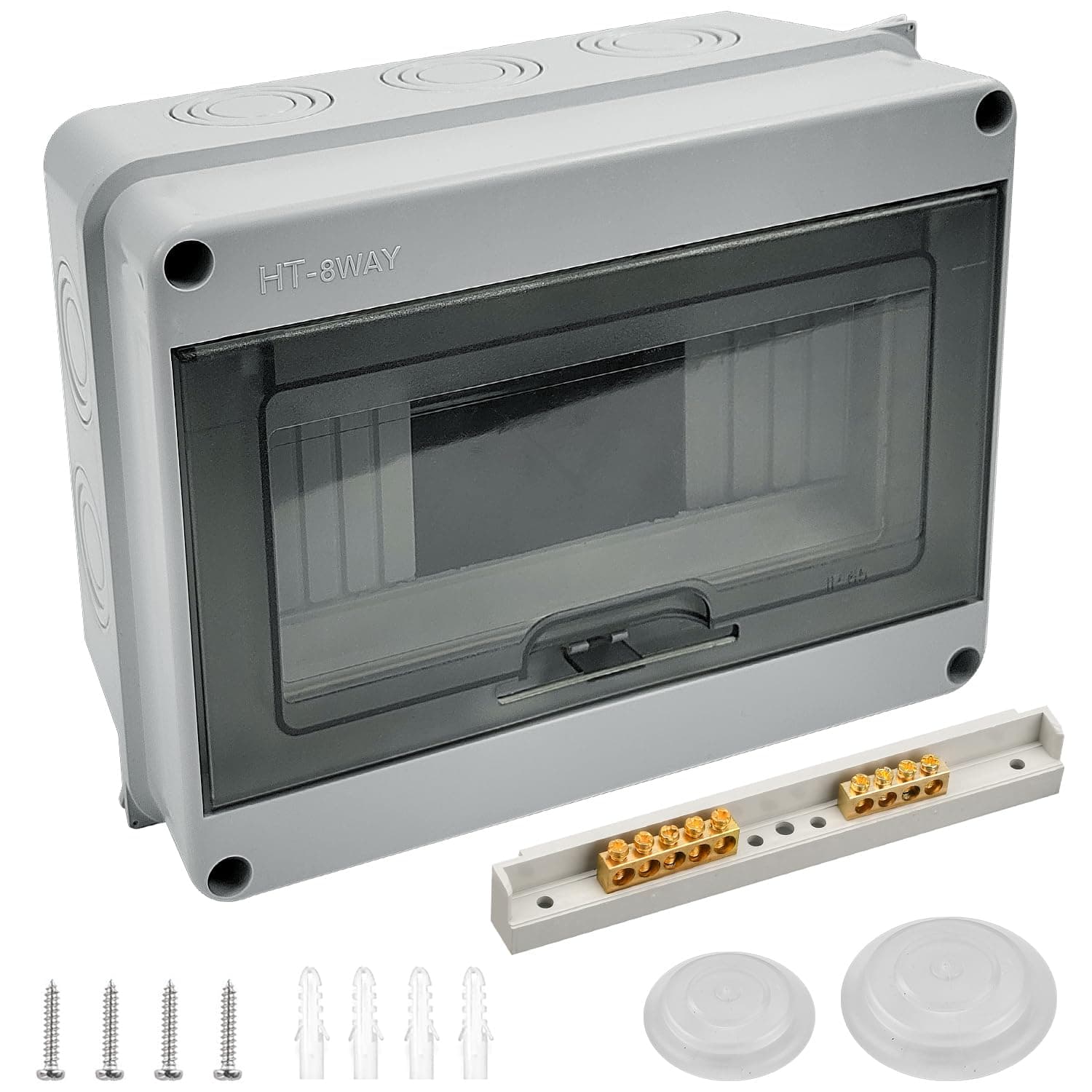 Distribution Box Surface Mounted Waterproof Fuse Box 8 Modules IP65 Surface Mounted Distributor for Garden or Outdoor Use, Wet Room Standard