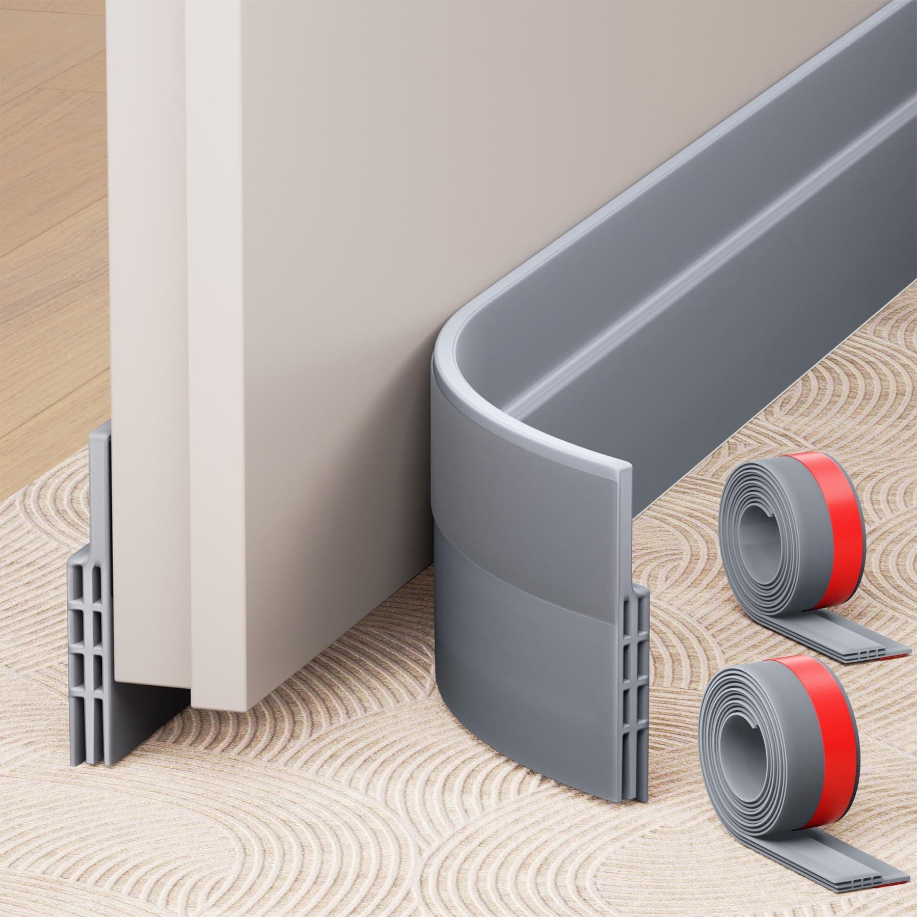 2 Pack Under Door Draft Stopper, Adjustable Door Sweep Anti-Collision Strong Adhesive Weather Stripping Tape Soundproof Draught Stoppers 2" W x 39" L, Gray