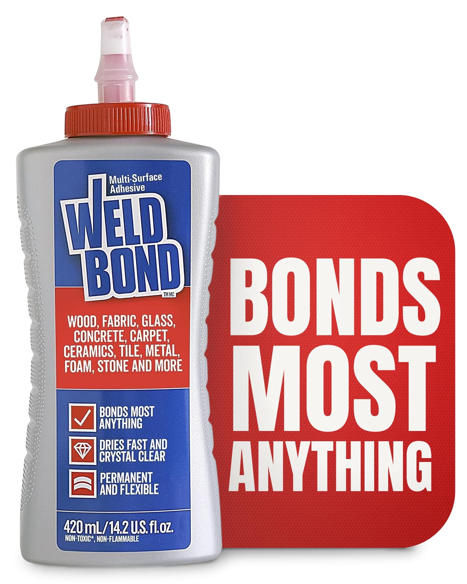 Weldbond Multi-Surface Strong Glue – Fast Drying Glue for Wood, Tile, Ceramic, Pottery, Glass, Metal & More – Heavy Duty Adhesive for Mosaic, Crafts, Wood Working & Repairs – 14.2oz (420ml) 1 Pack