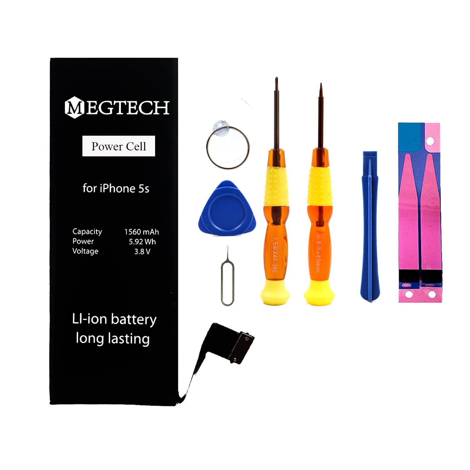 MEGTECH Replacement Battery Compatible with iPhone 5s and 5c with Toolkit and adhesive