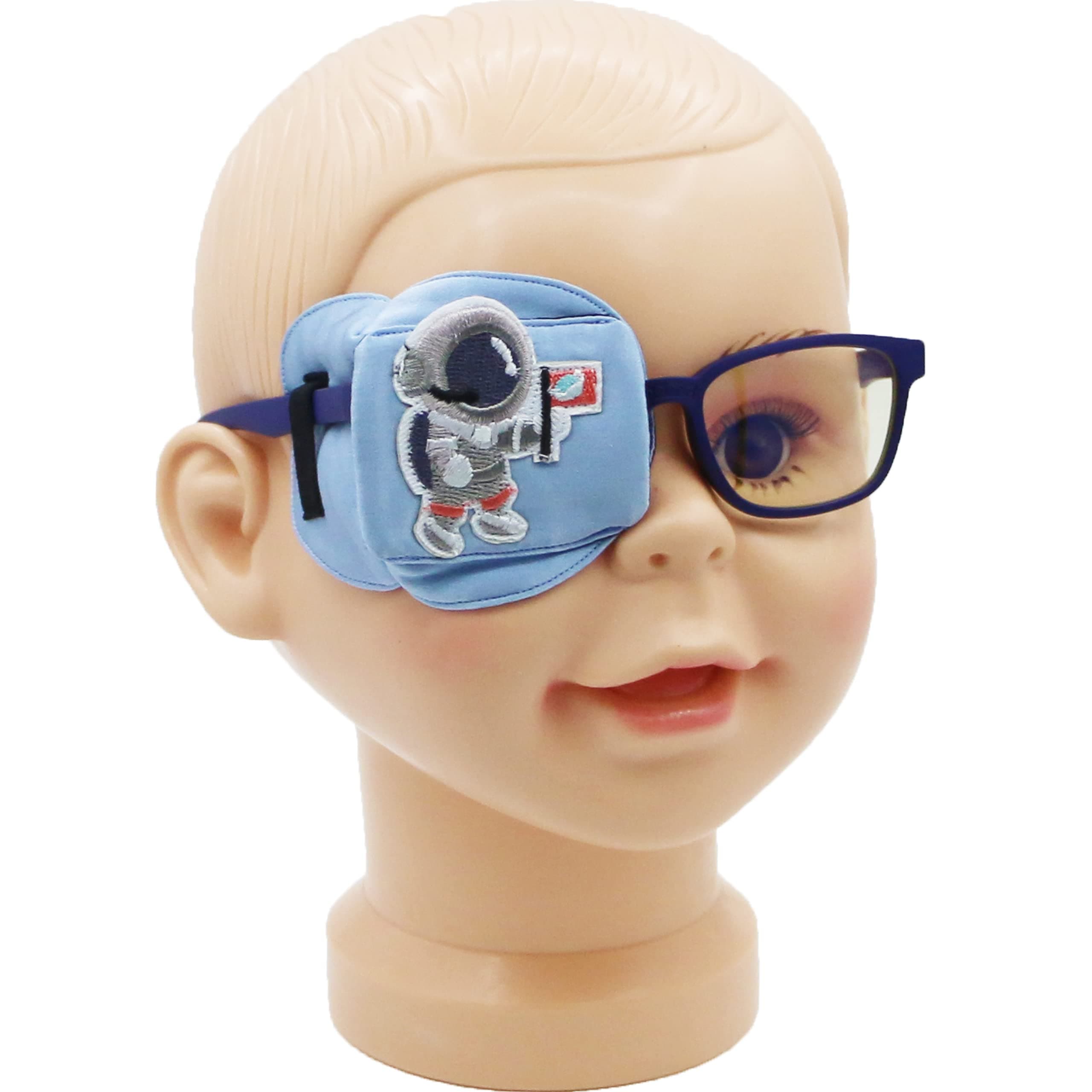 Astropic 3D Silk Eye Patch for Kids | Boys Eye Patch for Glasses | Medical Eyepatch for Children with Lazy Eye (Blue - Astronaut, Right Eye)