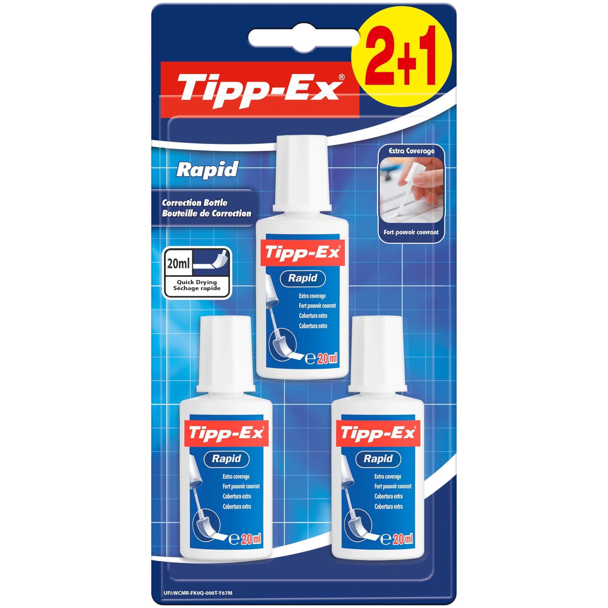 Tipp-Ex Rapid, Correction Fluid Bottle, High Quality Correction Fluid, Excellent Coverage, 20ml, Pack of 3, white