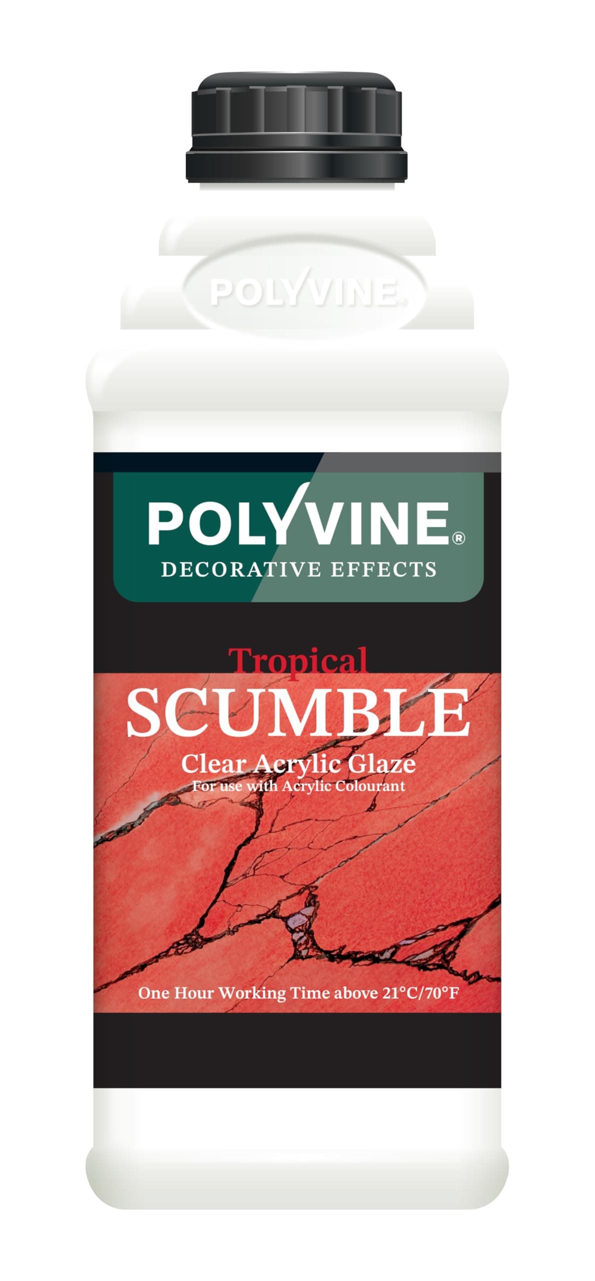 Polyvine Tropical Scumble Glaze – Clear Acrylic Glaze for Hot Environments 21°C+ - Oil-Look Decorative Water-Based Translucent Medium for Colourwashing, Marbling & Stippling – 1 Hr Working Time, 1L