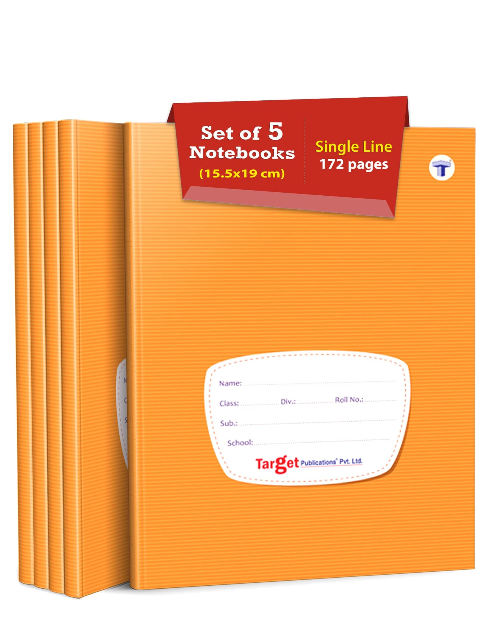 TARGET PUBLICATIONS Single Line Notebooks | Small Single Line Copy | 172 Ruled Pages | Hard Brown Cover | 15.5 cm x 19 cm Approx | Pack of 5 Books | For School College and Office Use | GSM 57