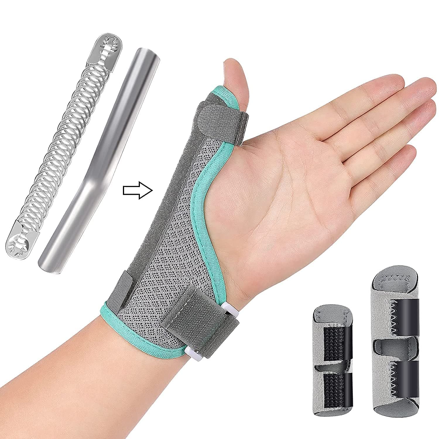 Thumb Support Brace with 2 Pieces Finger Splint Thumb Splint and Wrist Stabilizer Splint for BlackBerry Thumb Trigger Finger Arthritis, Tendonitis, Sprained and Carpal Tunnel Supporting