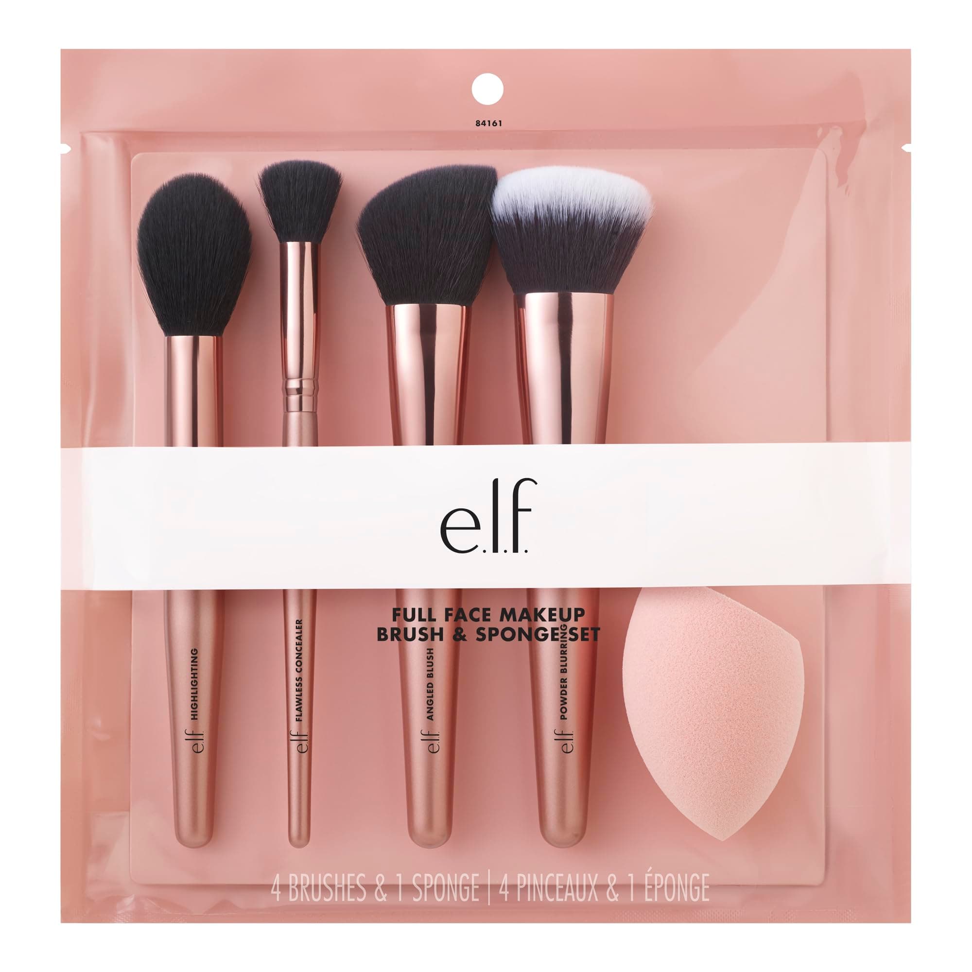 Complexion Essentials Brush & Sponge Set, Concealer, Powder, Blush & Highlighter Brushes & Total Face Sponge, Vegan & Cruelty-Free