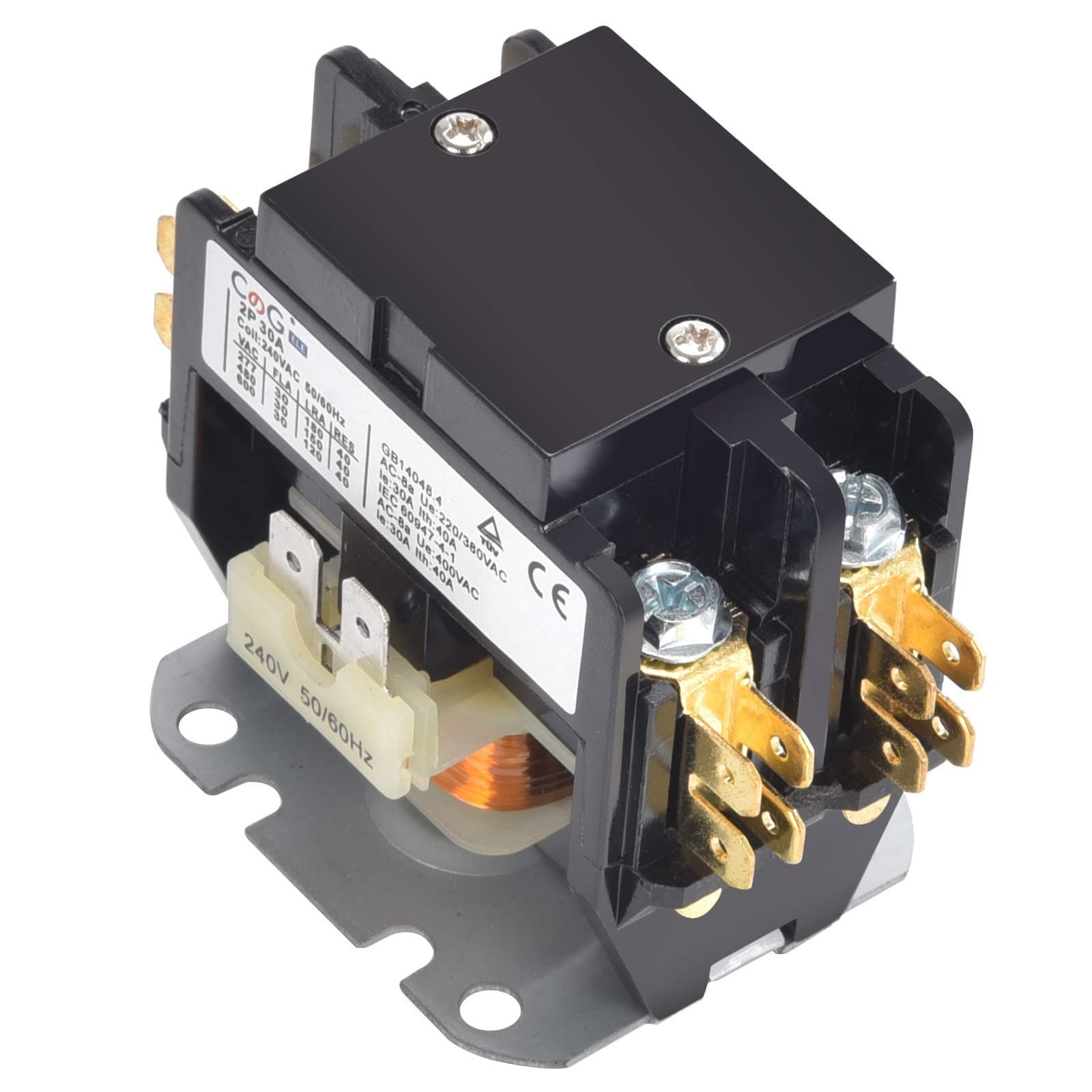 2 Pole 30A 240V AC Contactor, HVAC Compressor & Condenser Contactor, Copper Terminals, Rectangular Shape